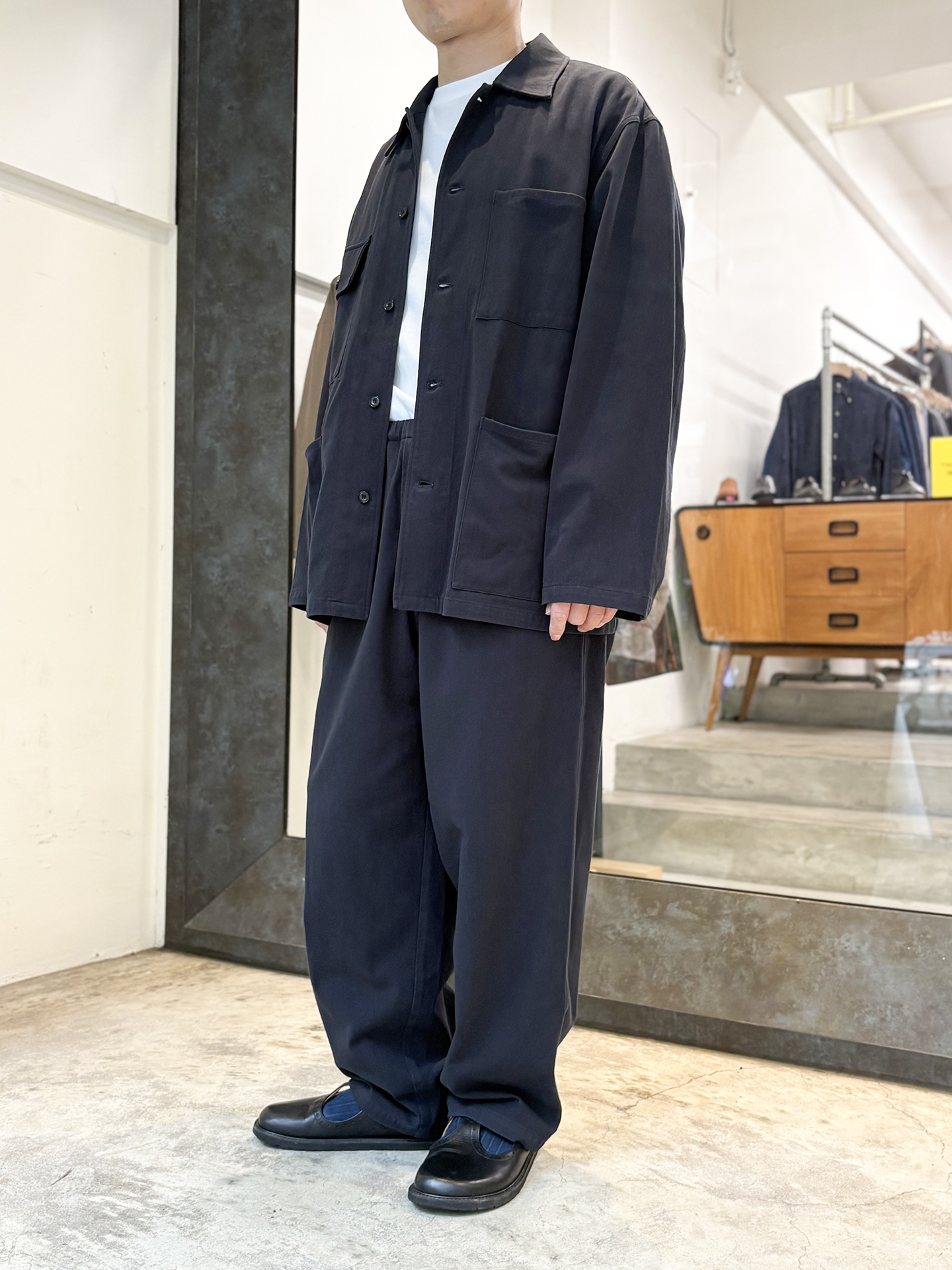 AWASA Hard Twist Cotton Twill Over Pants Navy