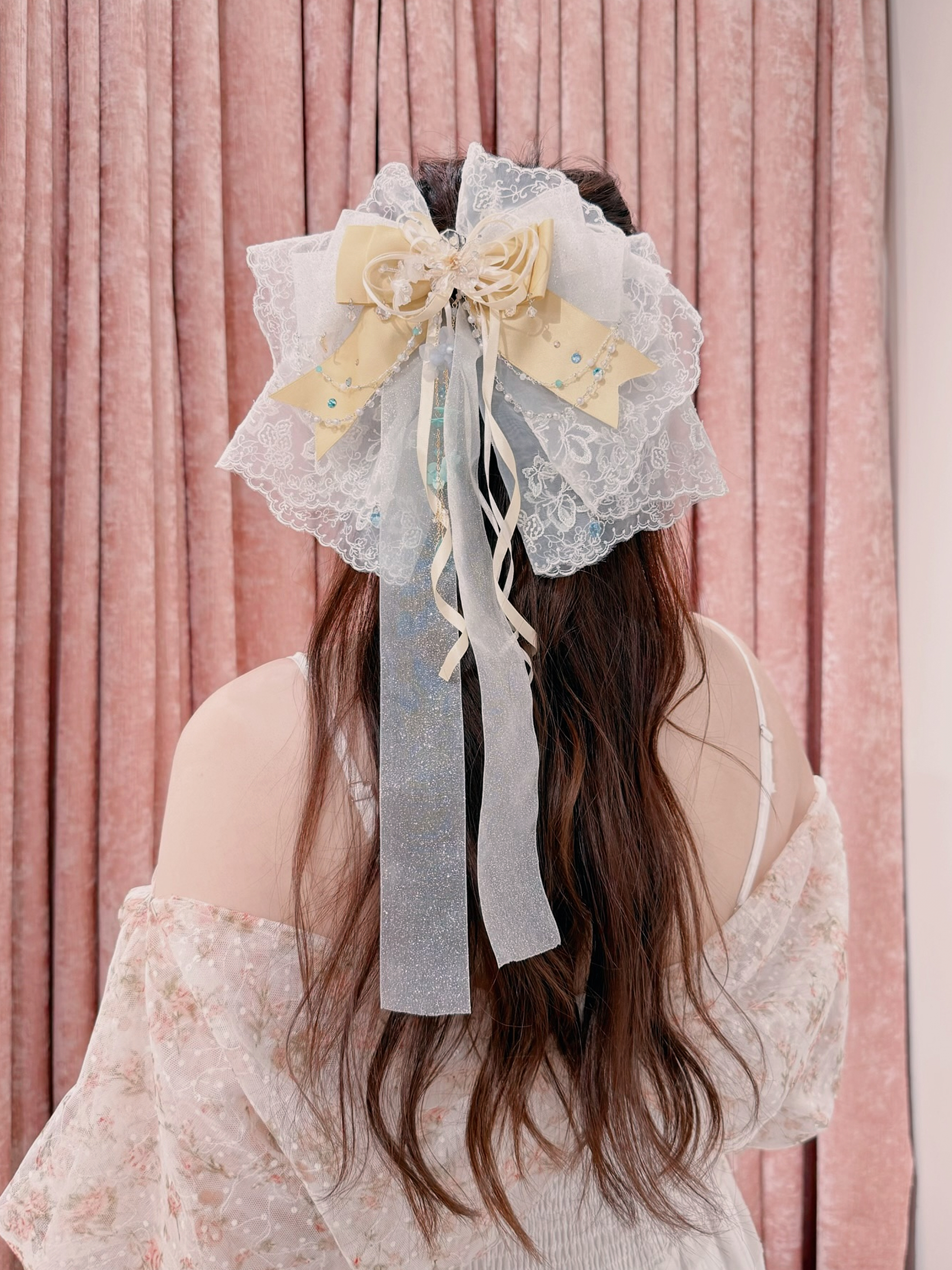 13478 Cloud Gauze Lavish Ribbon Bow Hair Clip