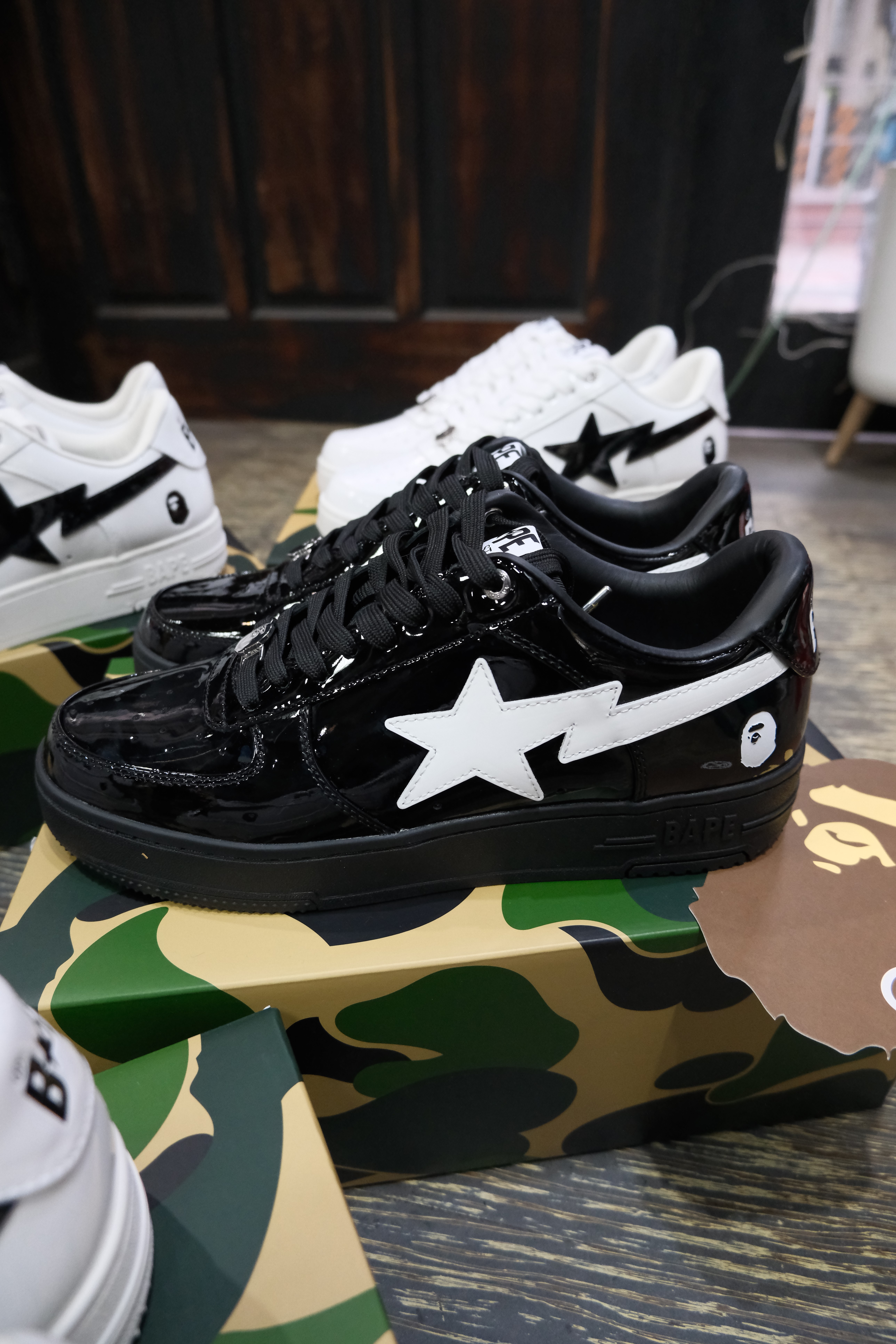 BAPE STA 漆皮 黑 白 流星鞋 板鞋 鐵牌 休閒鞋 0ZXSHM302911Q