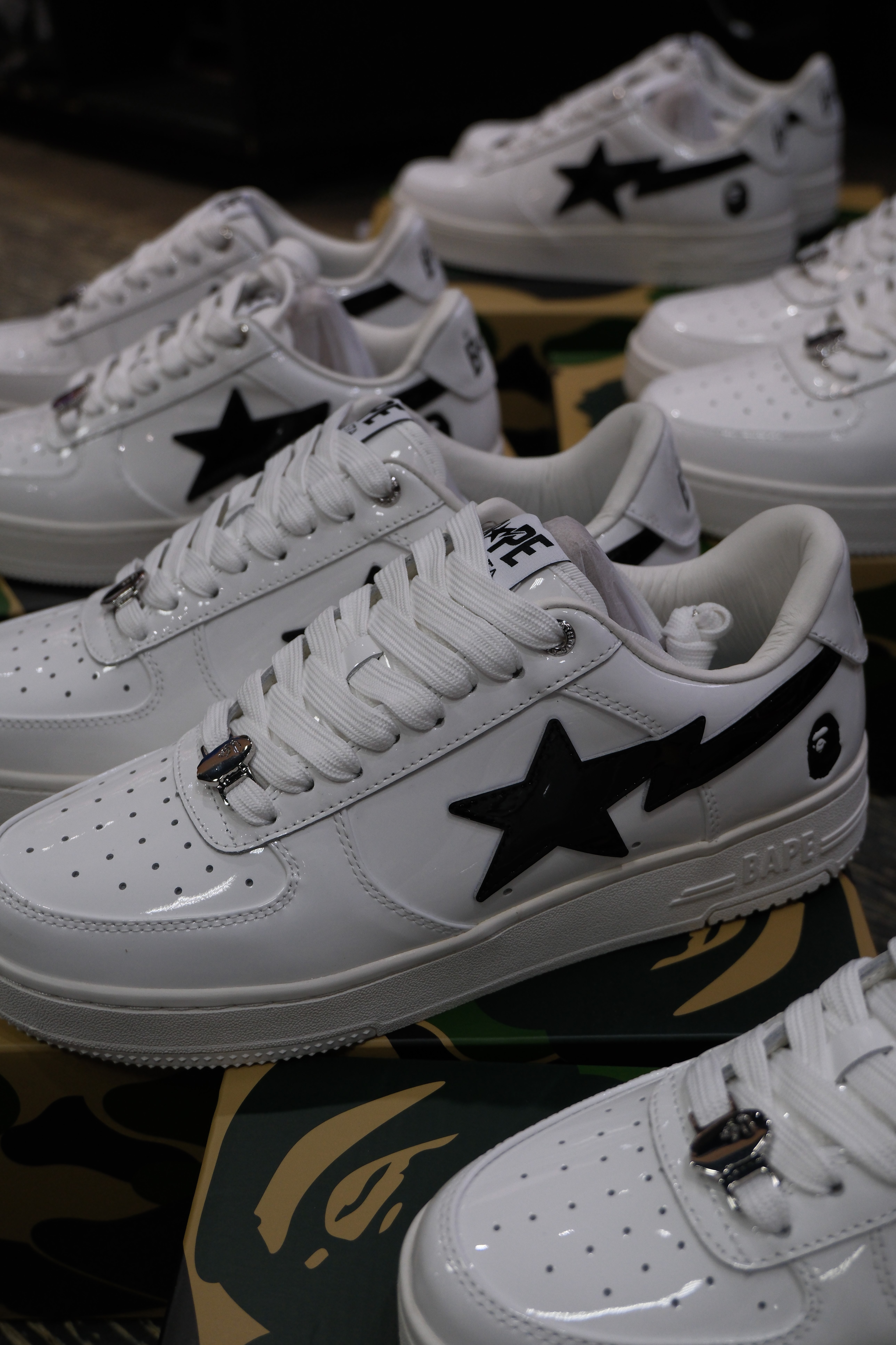 BAPE STA 漆皮 黑 白 流星鞋 板鞋 鐵牌 休閒鞋 OZXSHM302911Q