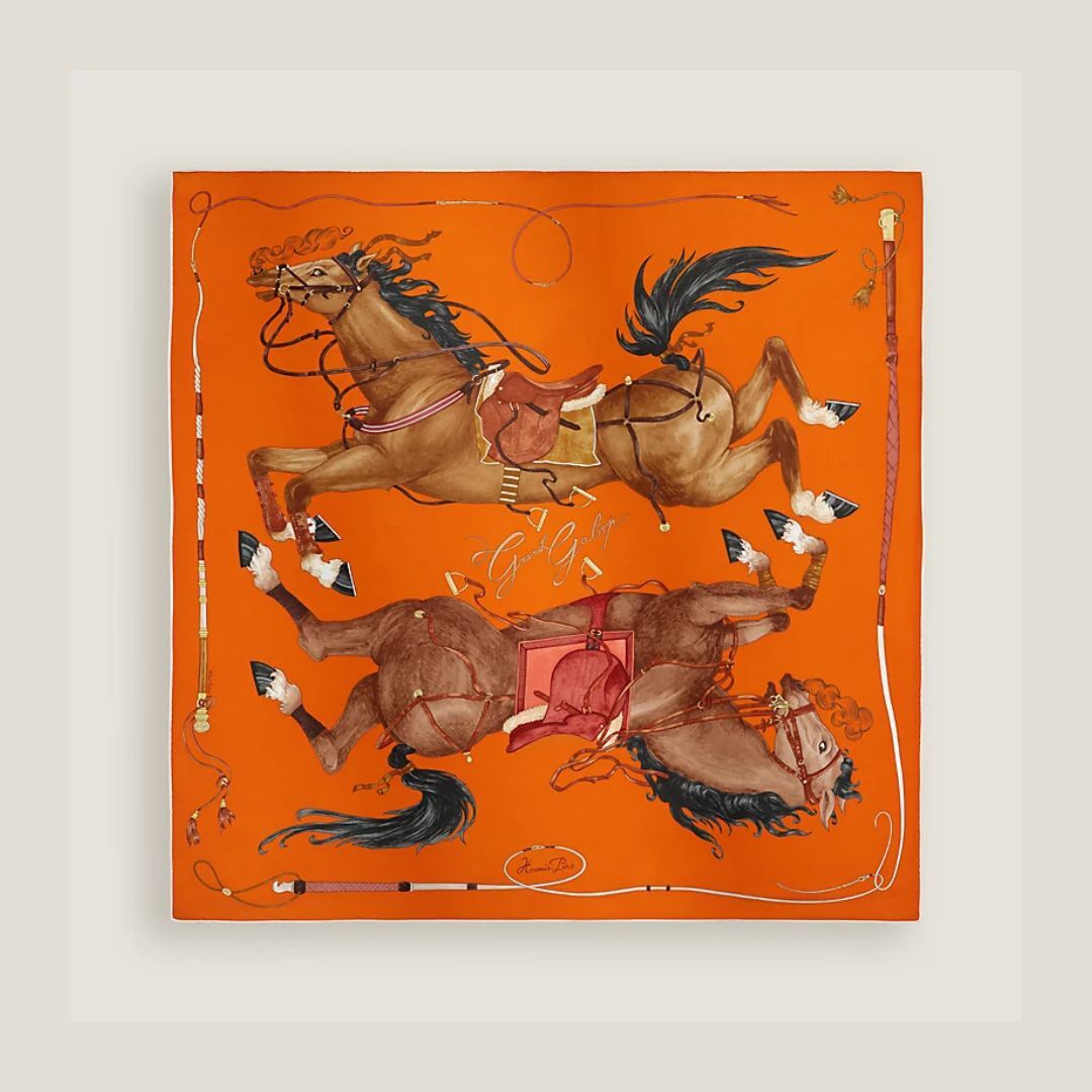 1YK0312-001 [HERMES] Grand Galop Scarf 90 Orange #H004311S 01 (BR)