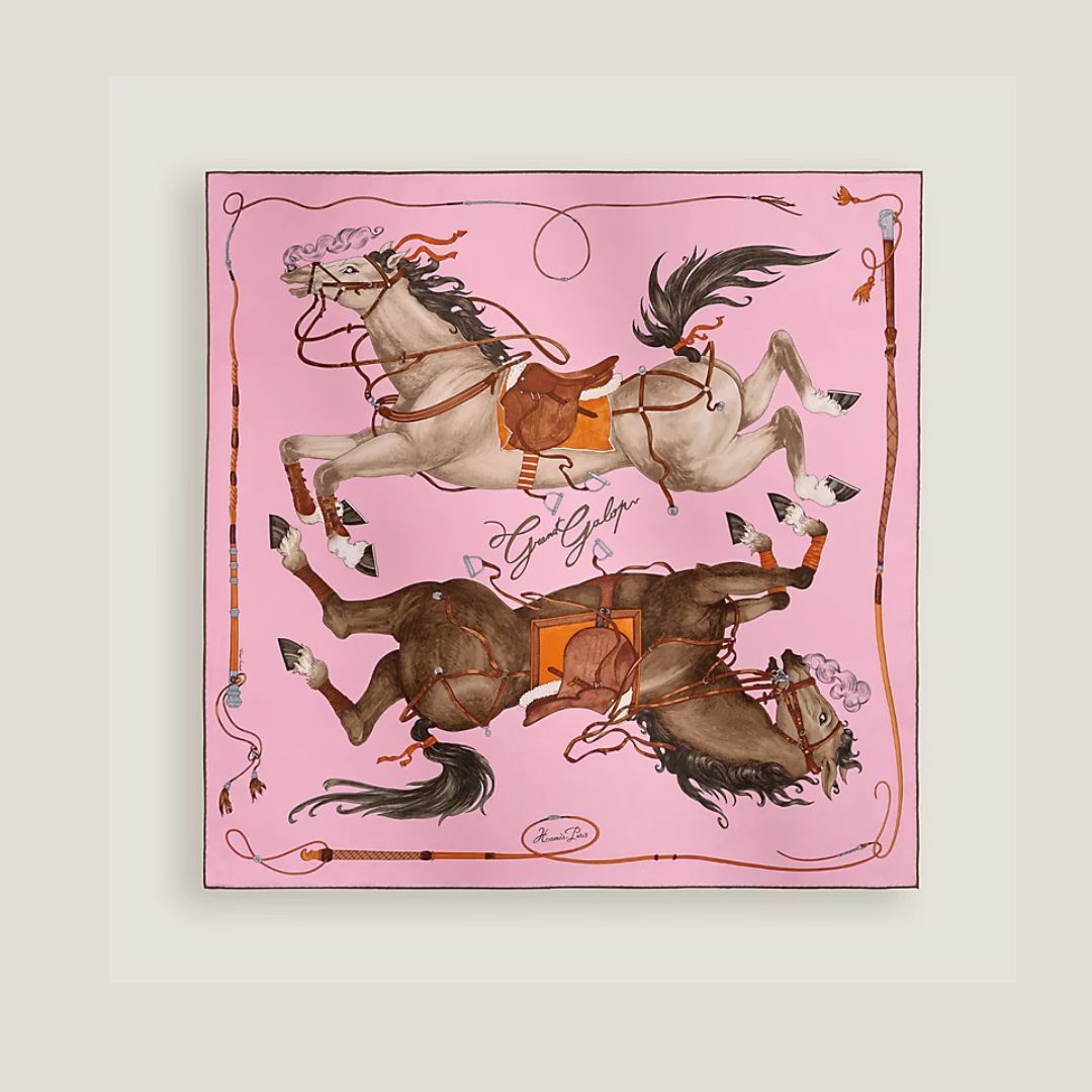 1YK0312-002 [HERMES] Grand Galop Scarf 90 Rose #H004311S 04 (BR)