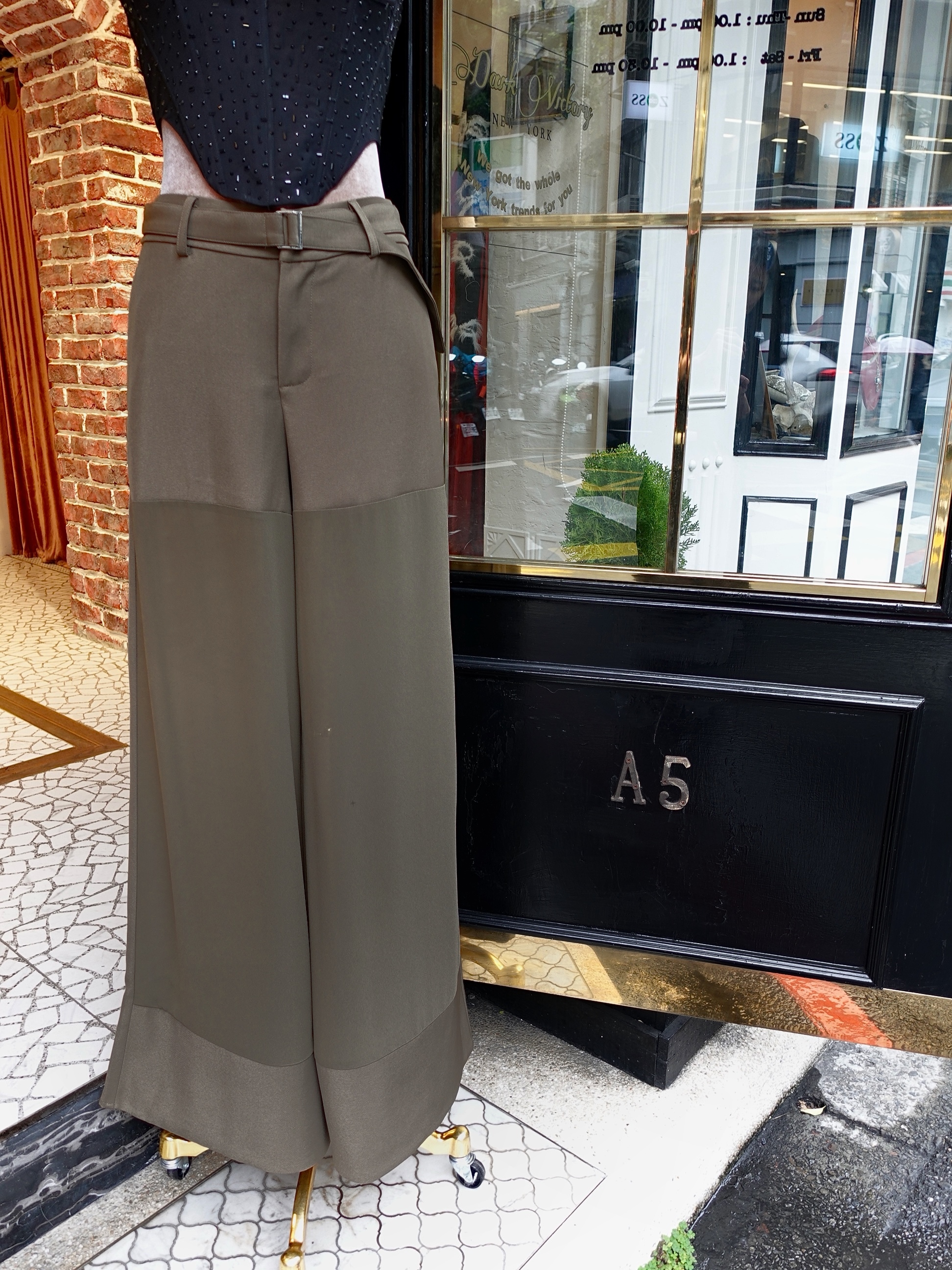 Chiffon Green軍綠色雪紡透紗長寬褲