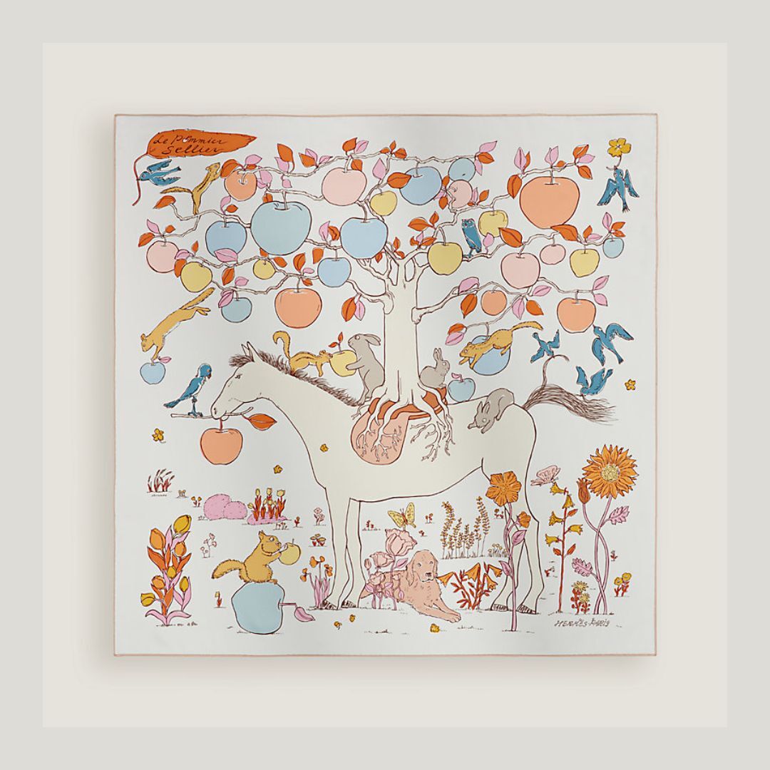 1YK0312-003 [HERMES] Le Pommier Sellier Scarf 90 Bleu Glacier #H004307S 06 (BR)