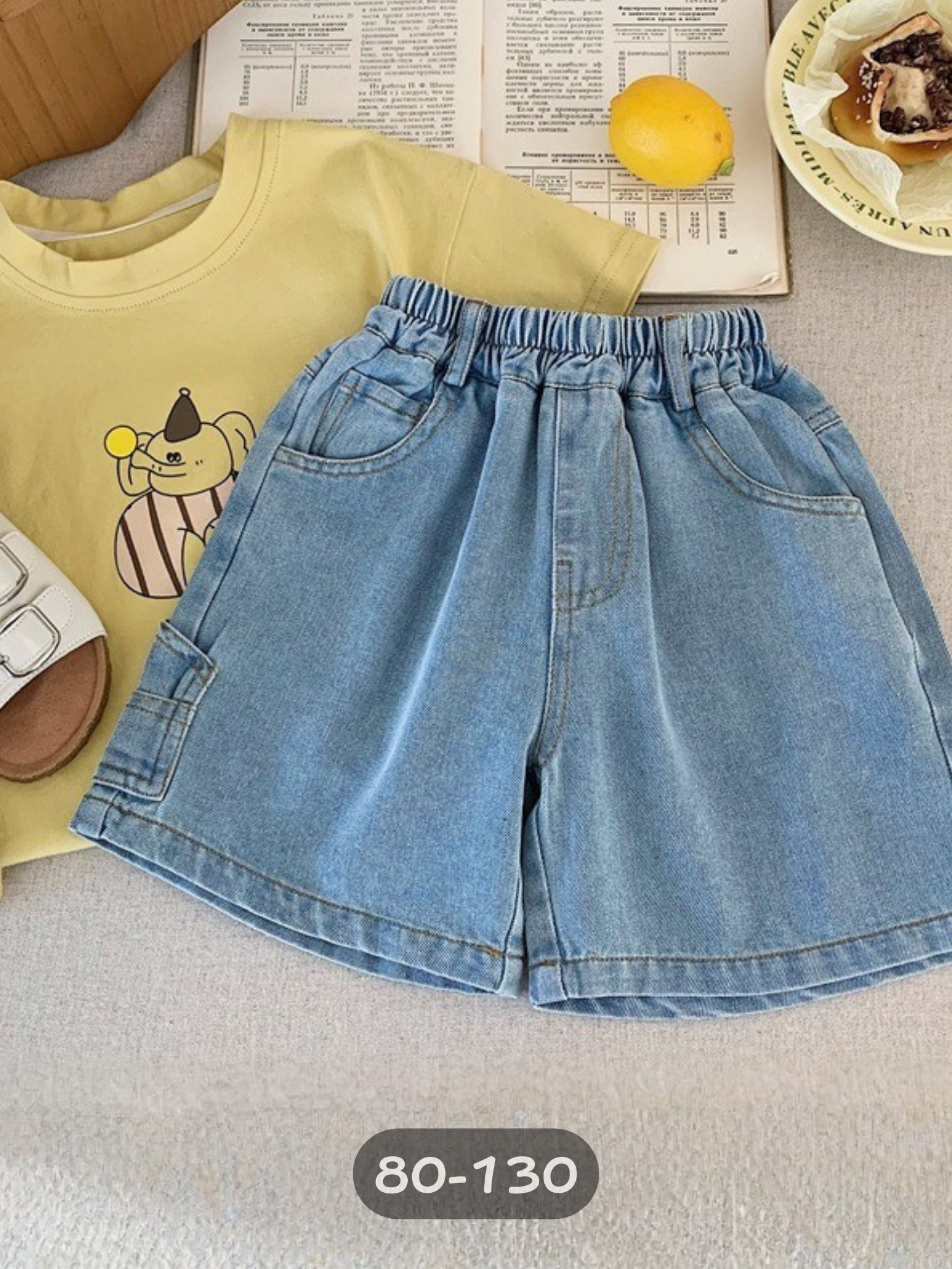 單側口袋牛仔短褲