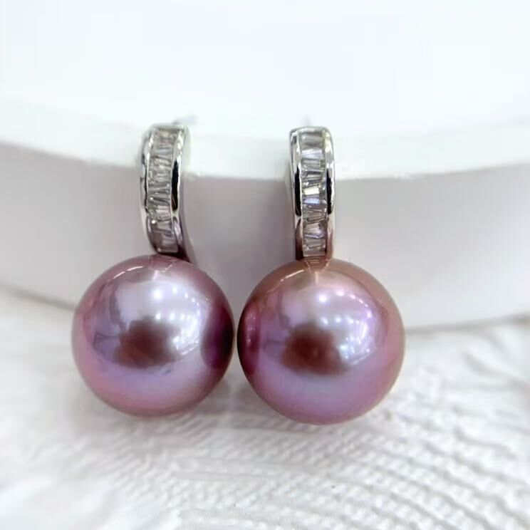 CF7352 S925淡水有核高跟鞋紫珠耳饰