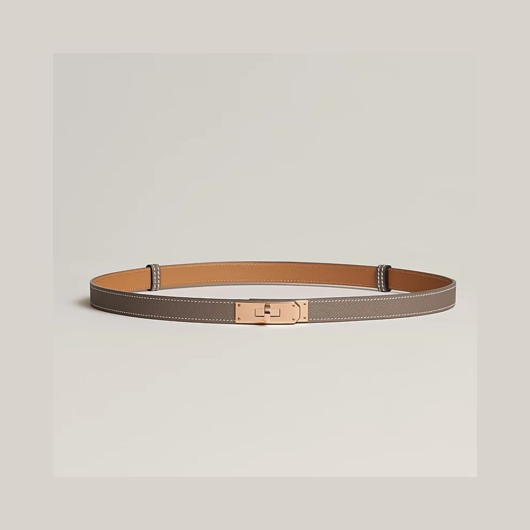 1YK0312-007 [HERMES] Kelly 18 Belt Etoupe Ghw Rose Gold #H069853CD18 (BR)