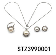 RK12 S925銀+愛迪生珍珠設計頸鏈 約13mm **送愛迪生珍珠設計耳環 約10mm **再送愛迪生珍珠設計戒指 約12mm (STZ3990001) **連盒