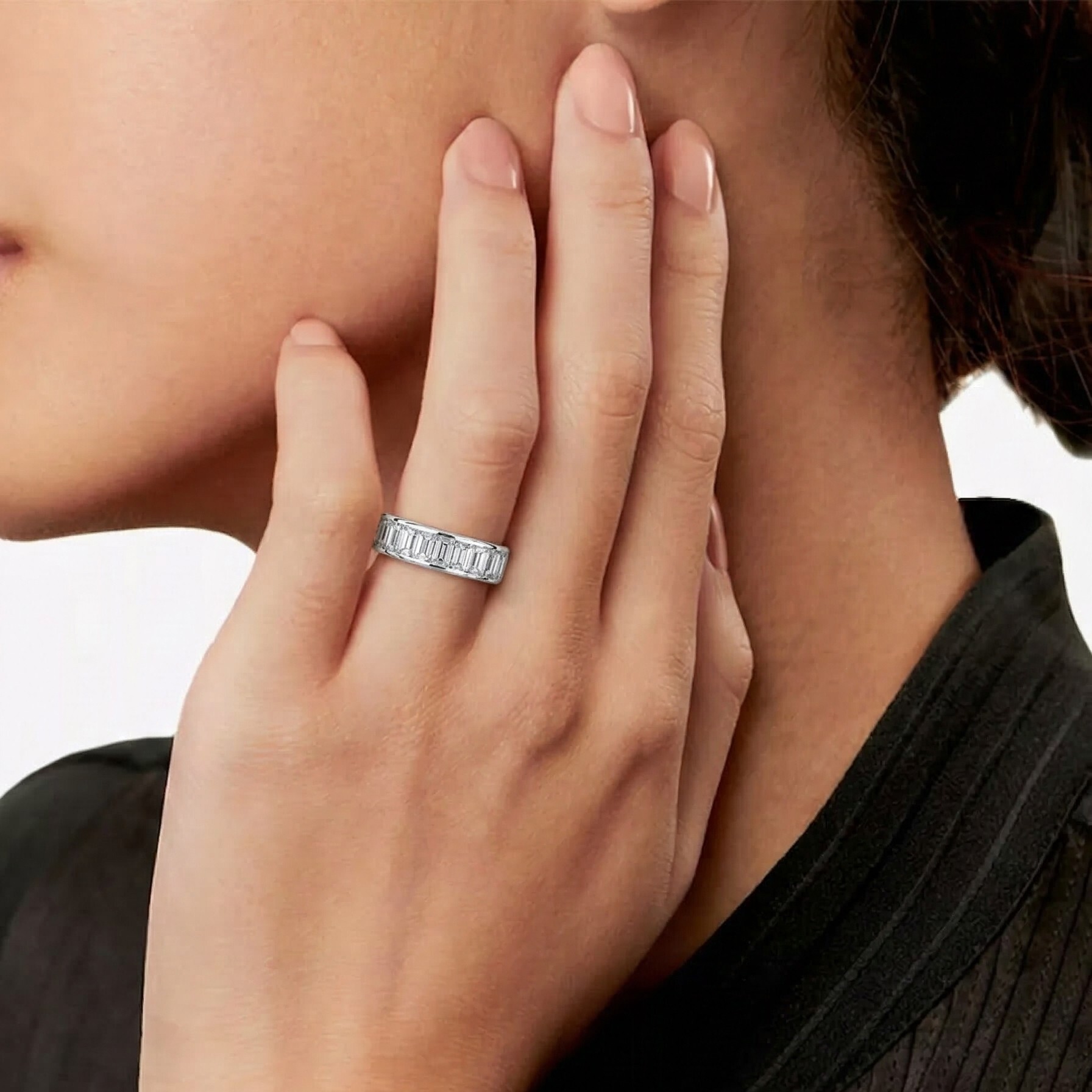 全新18K白金45份方形鑽石戒指