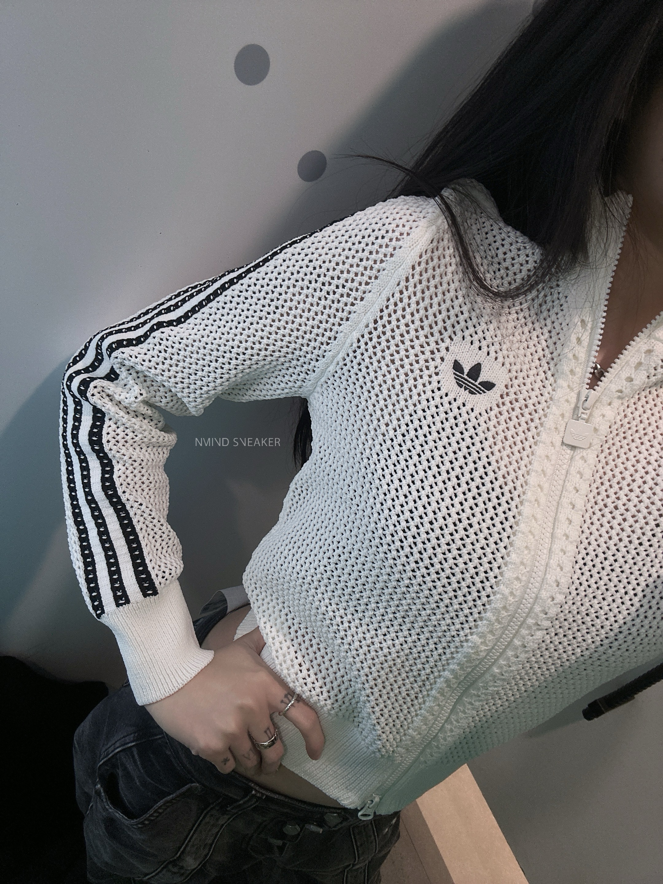 ADIDAS ORIGINAL鉤針編織外套 奶油白/摩卡棕