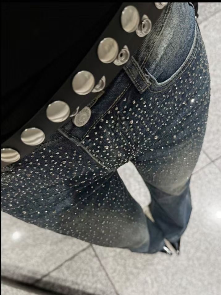 滿天星閃鑽喇叭牛仔長褲