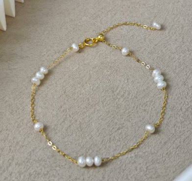 RK17 S925銀+淡水珍珠 小米珠金色手鏈 約3mm (CST49)