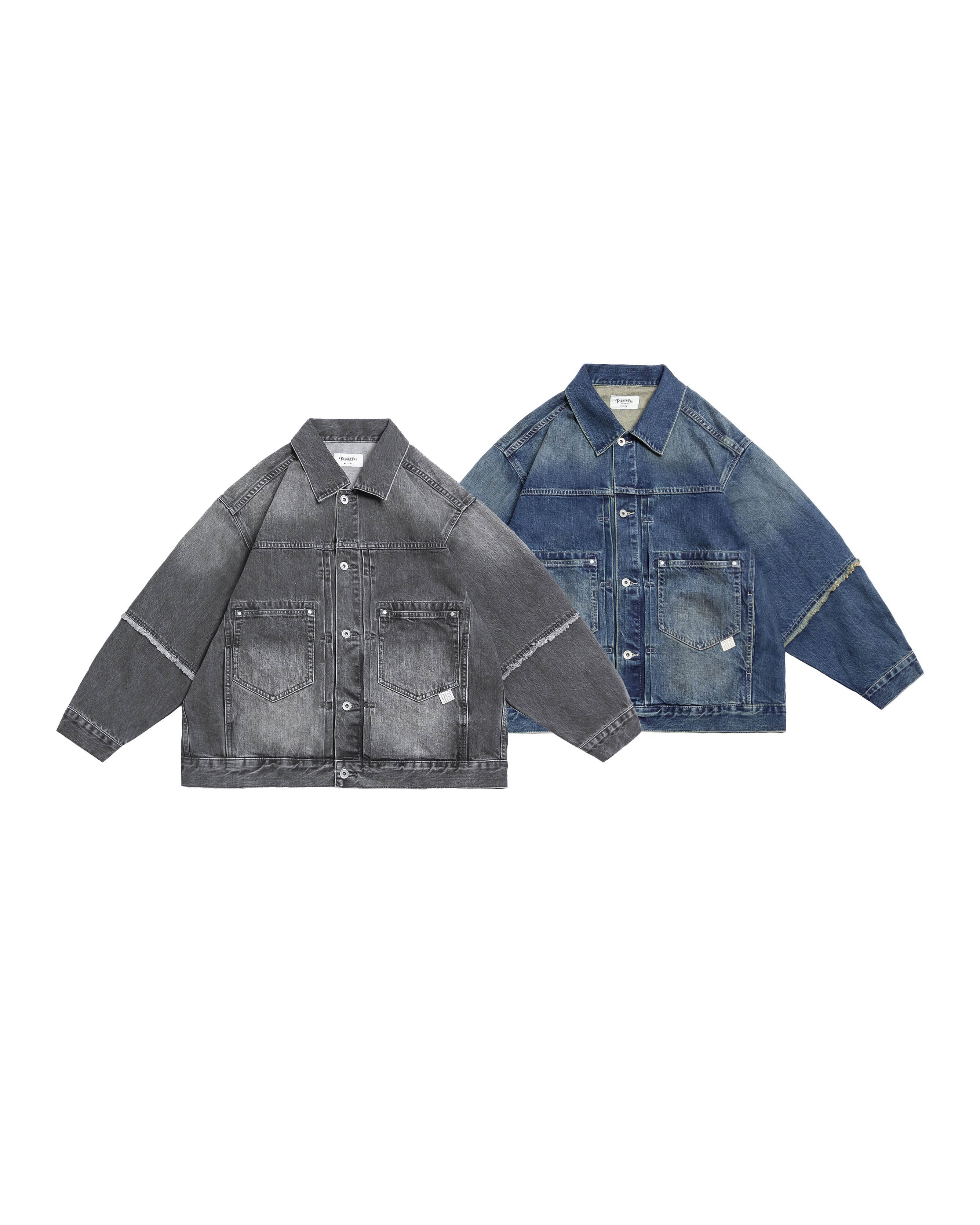 PERSEVERE VINTAGE-WASHED FRAYED DENIM JACKET 手工抽鬚牛仔外套
