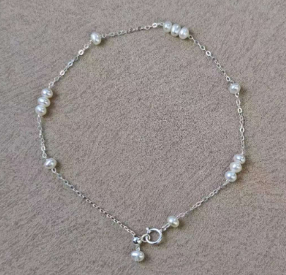 RK18 S925銀+淡水珍珠 小米珠銀色手鏈 約3mm (CST50)