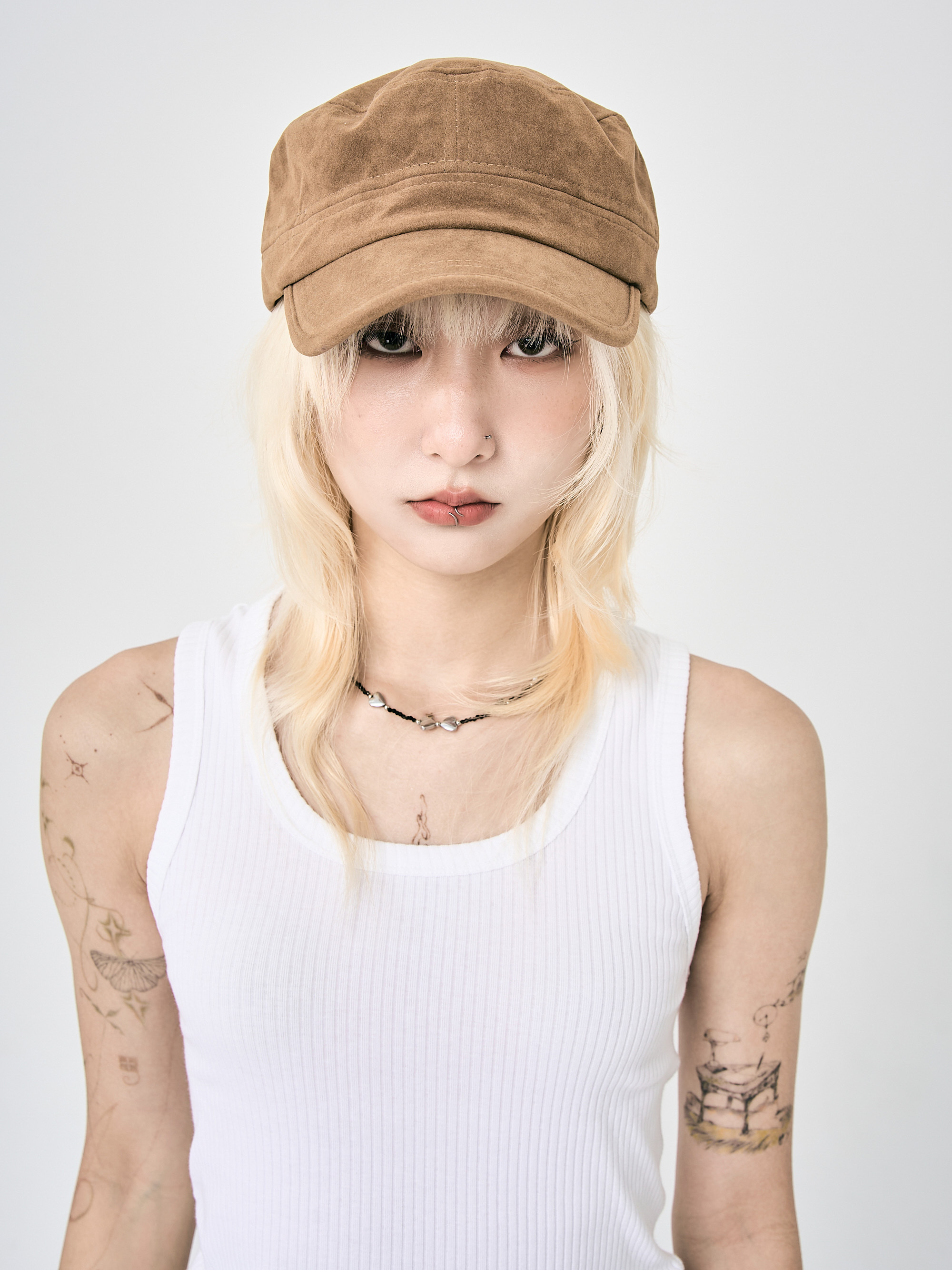 麂皮絨布馬術帽-卡其