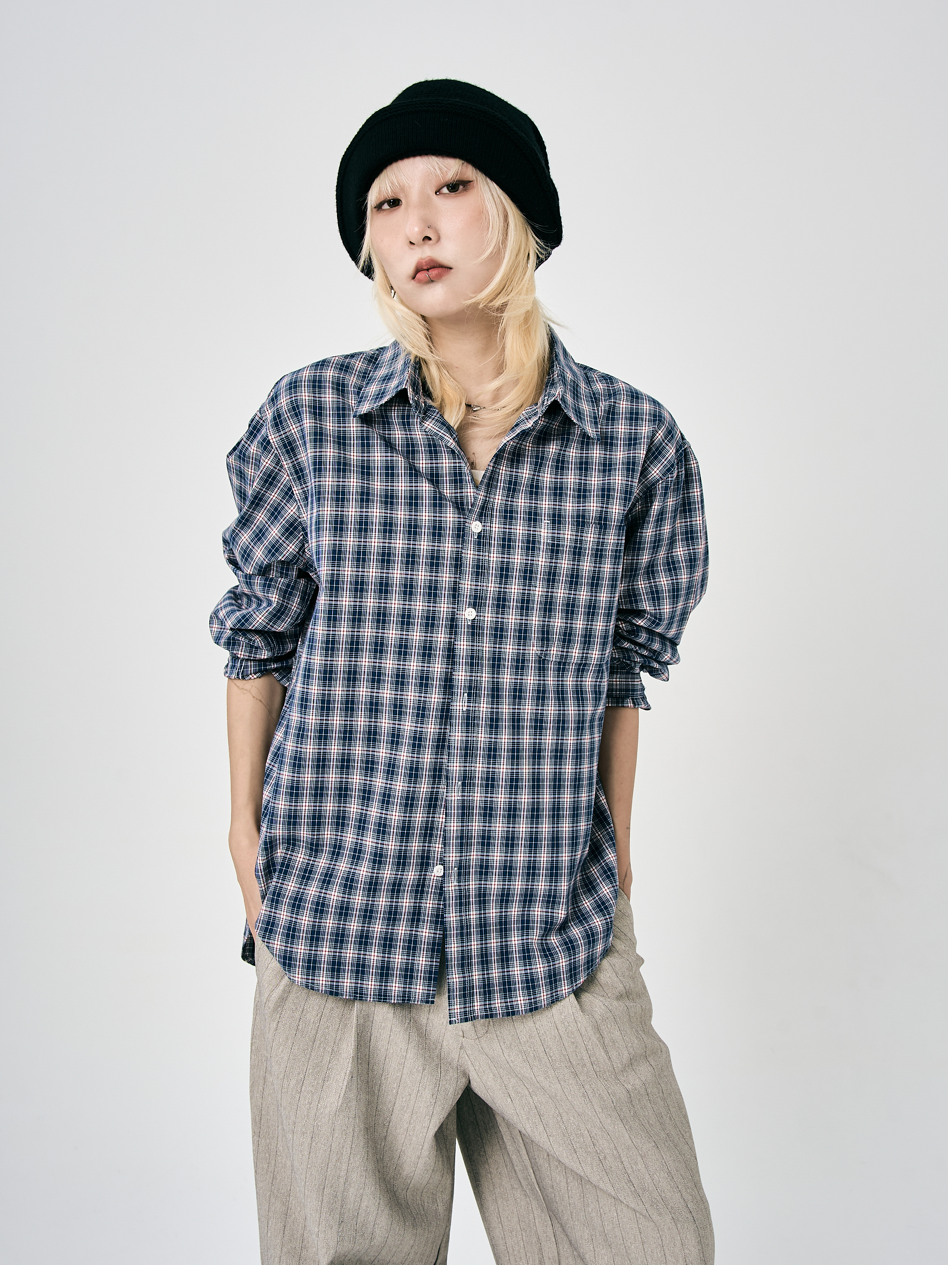 藍紅格棉質襯衫