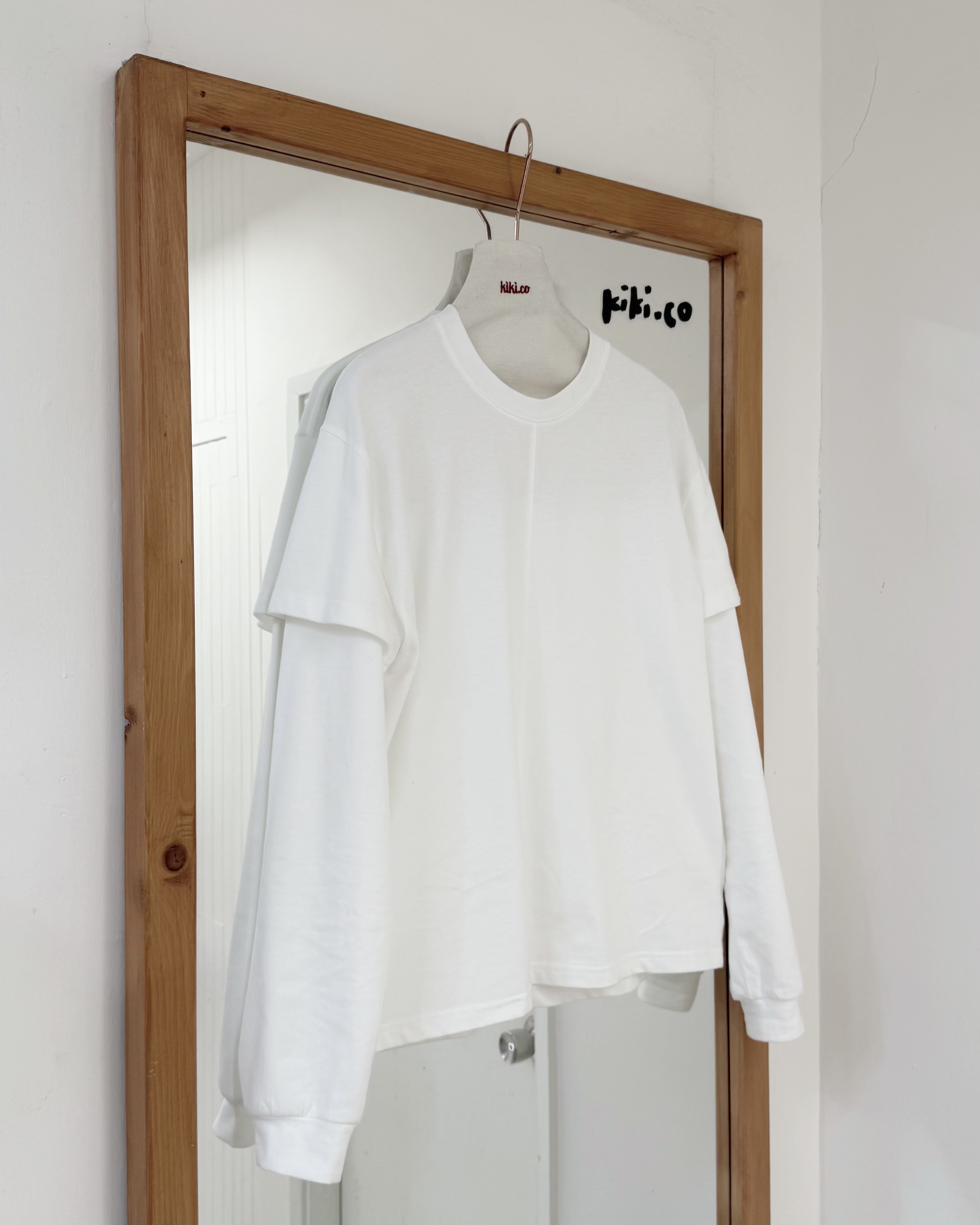 假兩件素色中線長袖TEE