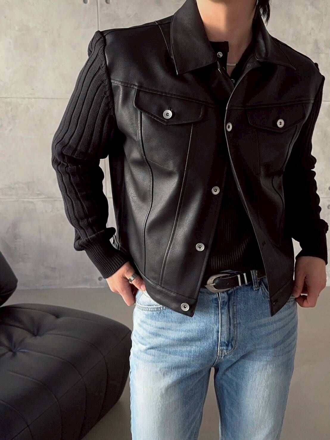 混合皮革卡車司機夾克