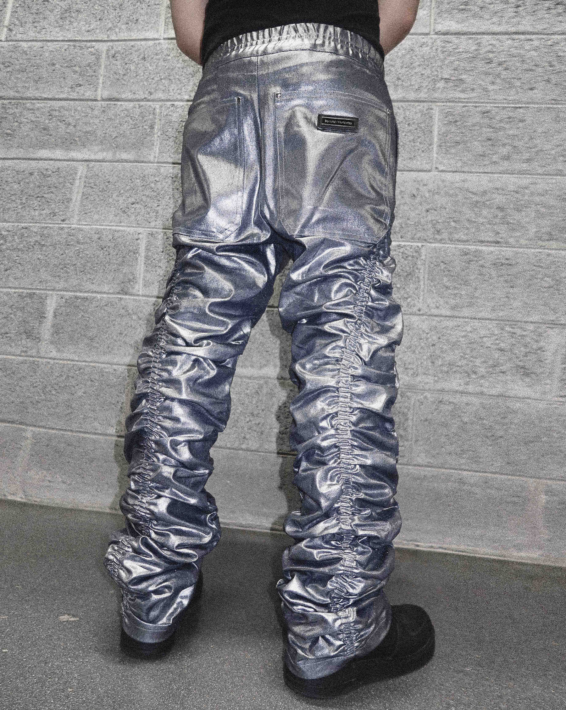 Bornrich｜Ruched Denim Jeans (Silver)