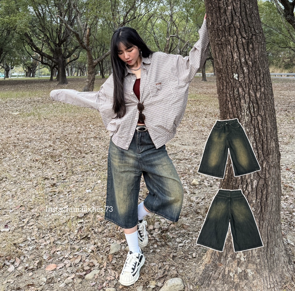 刷色寬鬆牛仔七分褲(E00030)