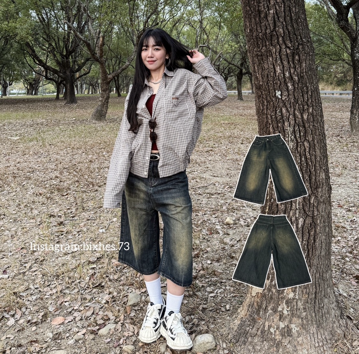 刷色寬鬆牛仔七分褲(E00030)