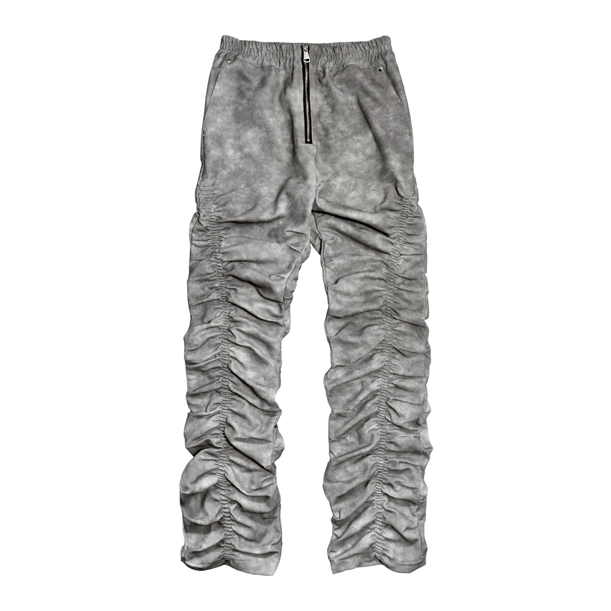 Bornrich｜Ruched Leather Jeans (Stone Grey)