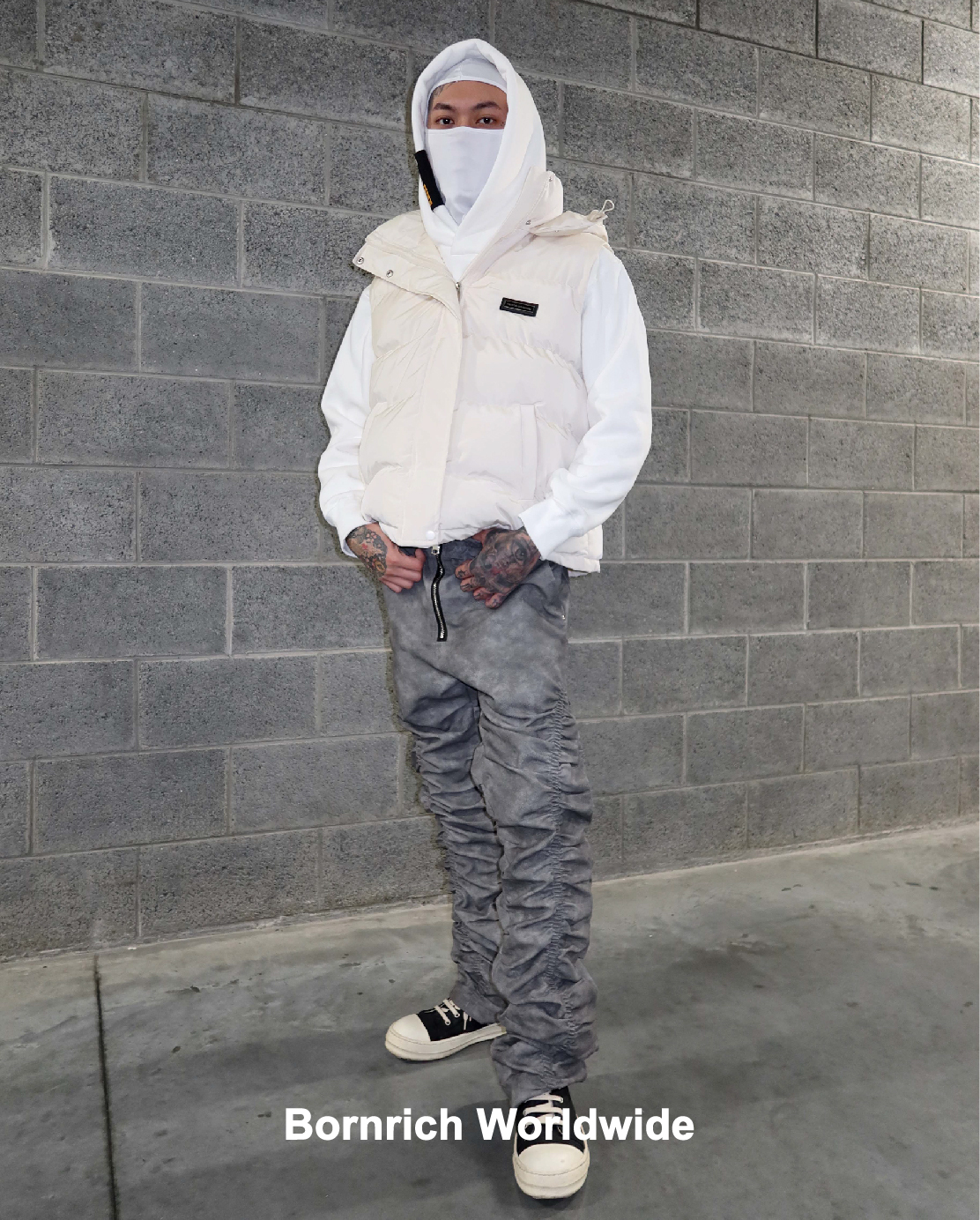 Bornrich｜Ruched Leather Jeans (Stone Grey)