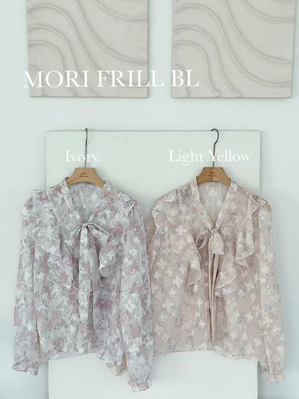 AS6048 水彩花圖案雪紡荷葉邊上衣