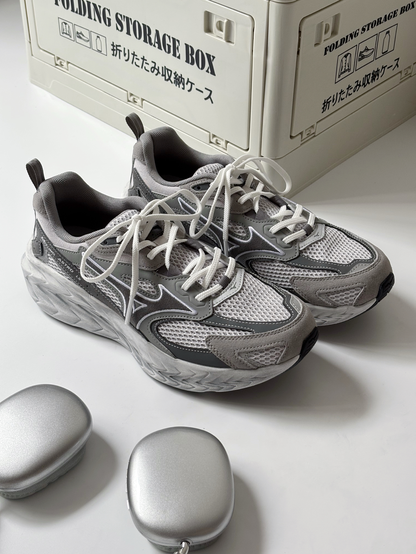 代購-<爆走千里鞋> Mizuno ASTRO LS 厚底增高 做舊 跑鞋 男女同款 雲藍灰 D1GH252106