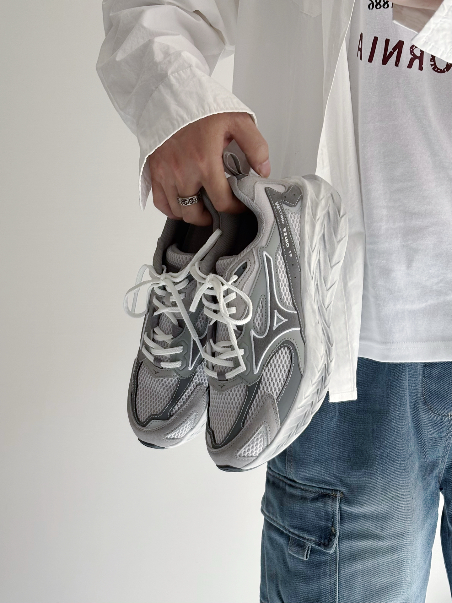 代購-<爆走千里鞋> Mizuno ASTRO LS 厚底增高 做舊 跑鞋 男女同款 雲藍灰 D1GH252106