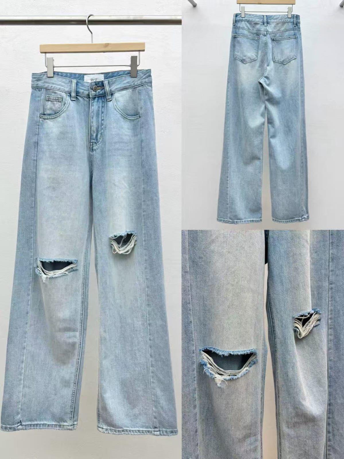 RF6001 全棉破洞水洗牛仔褲