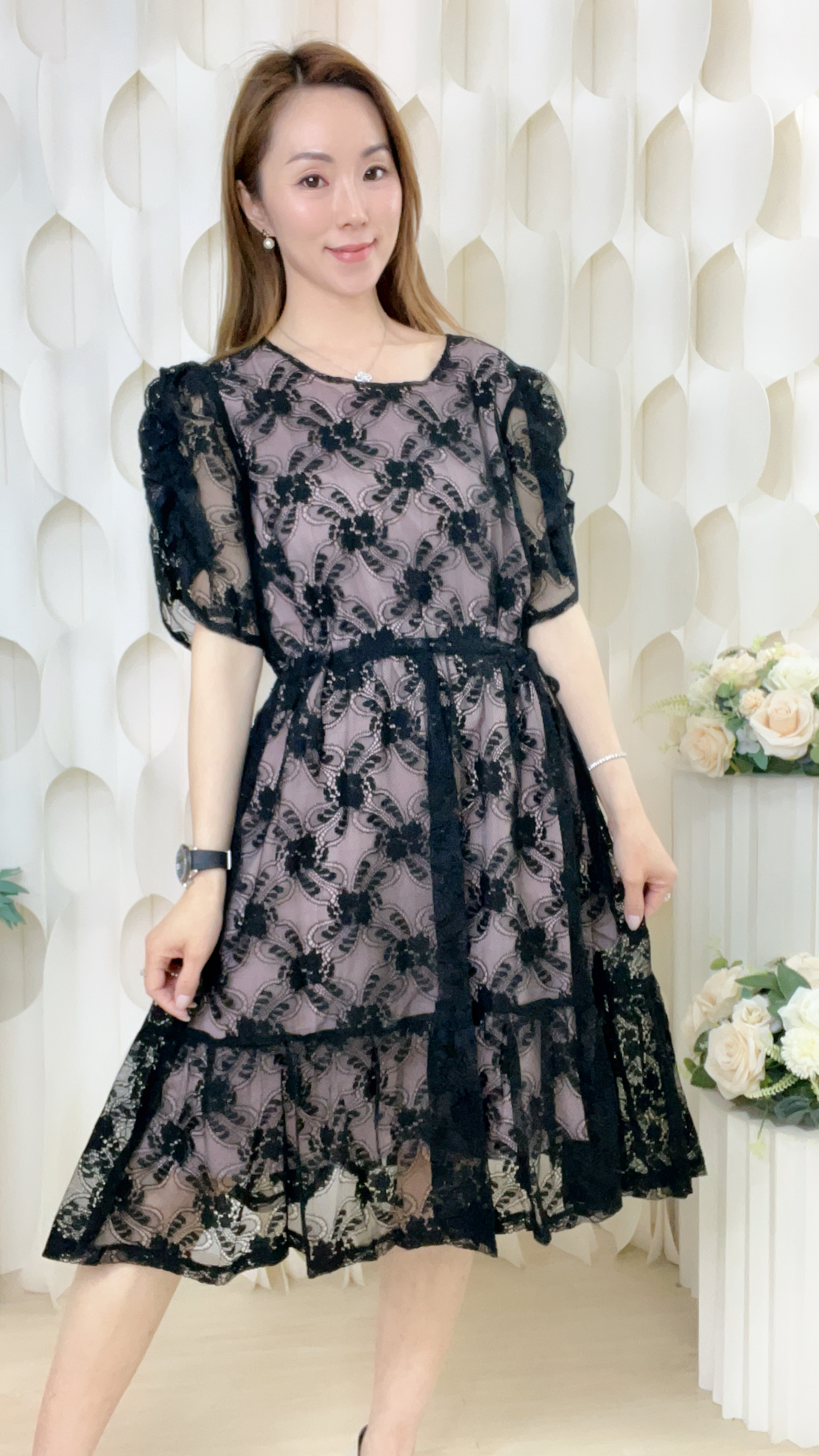 RUFFLE袖雪紡連身裙(胸40 腰42 臀46 長41吋) 36591 #1003clo