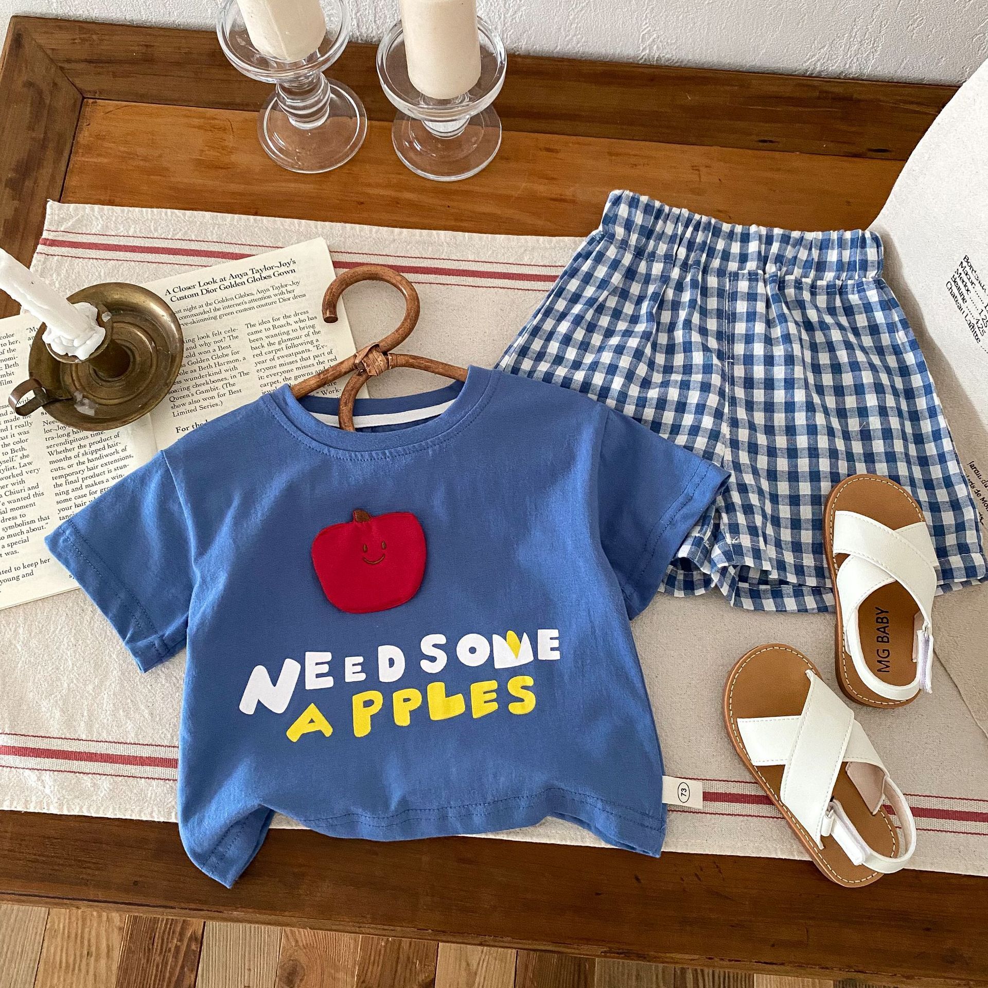 藍格子蘋果 短袖套裝2件組