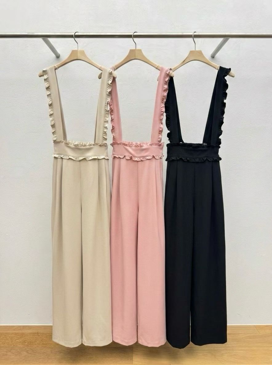 RF6005 荷葉邊收腰吊帶褲