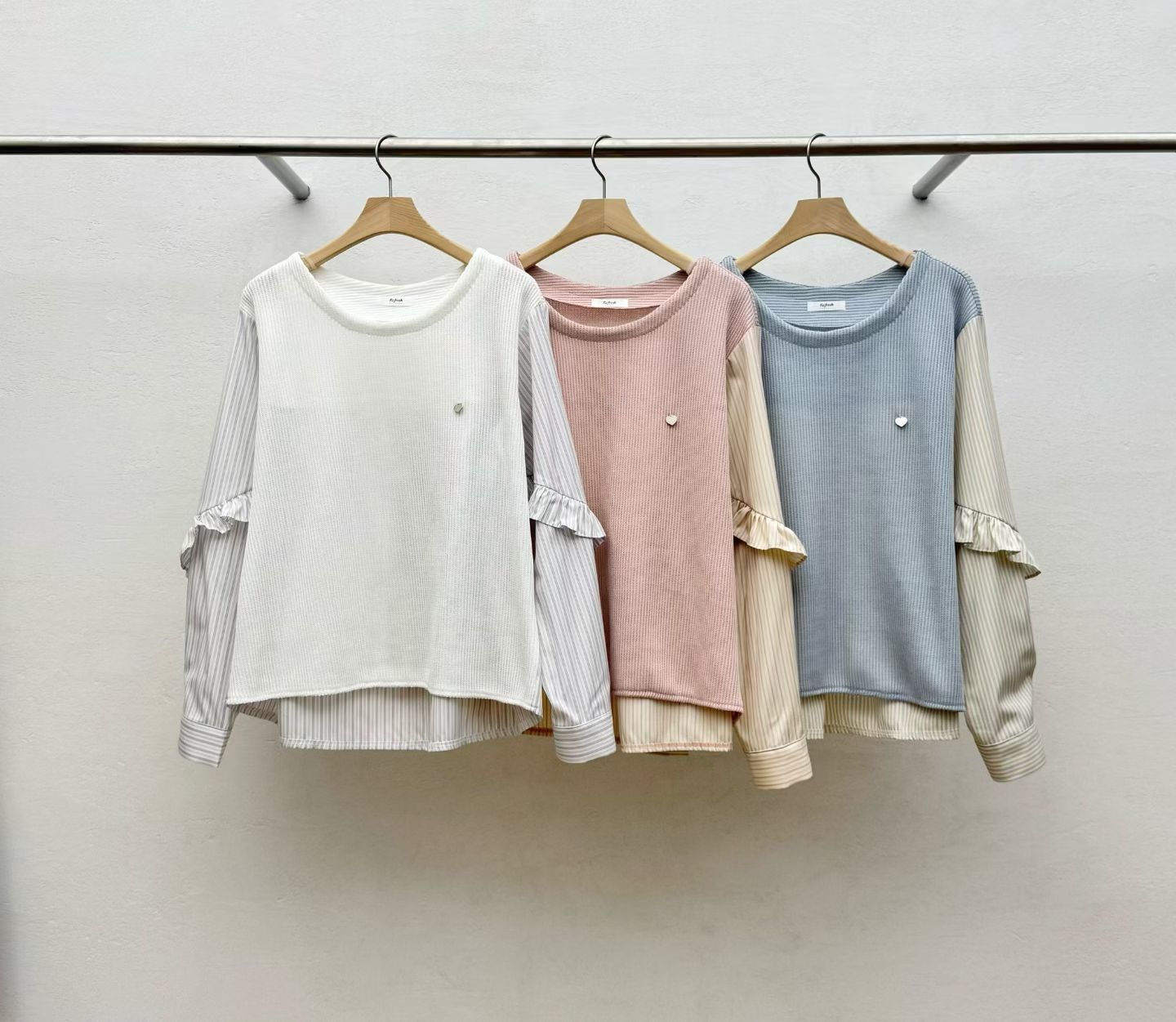 RF6011 寬鬆條紋拼摺花邊袖口上衣