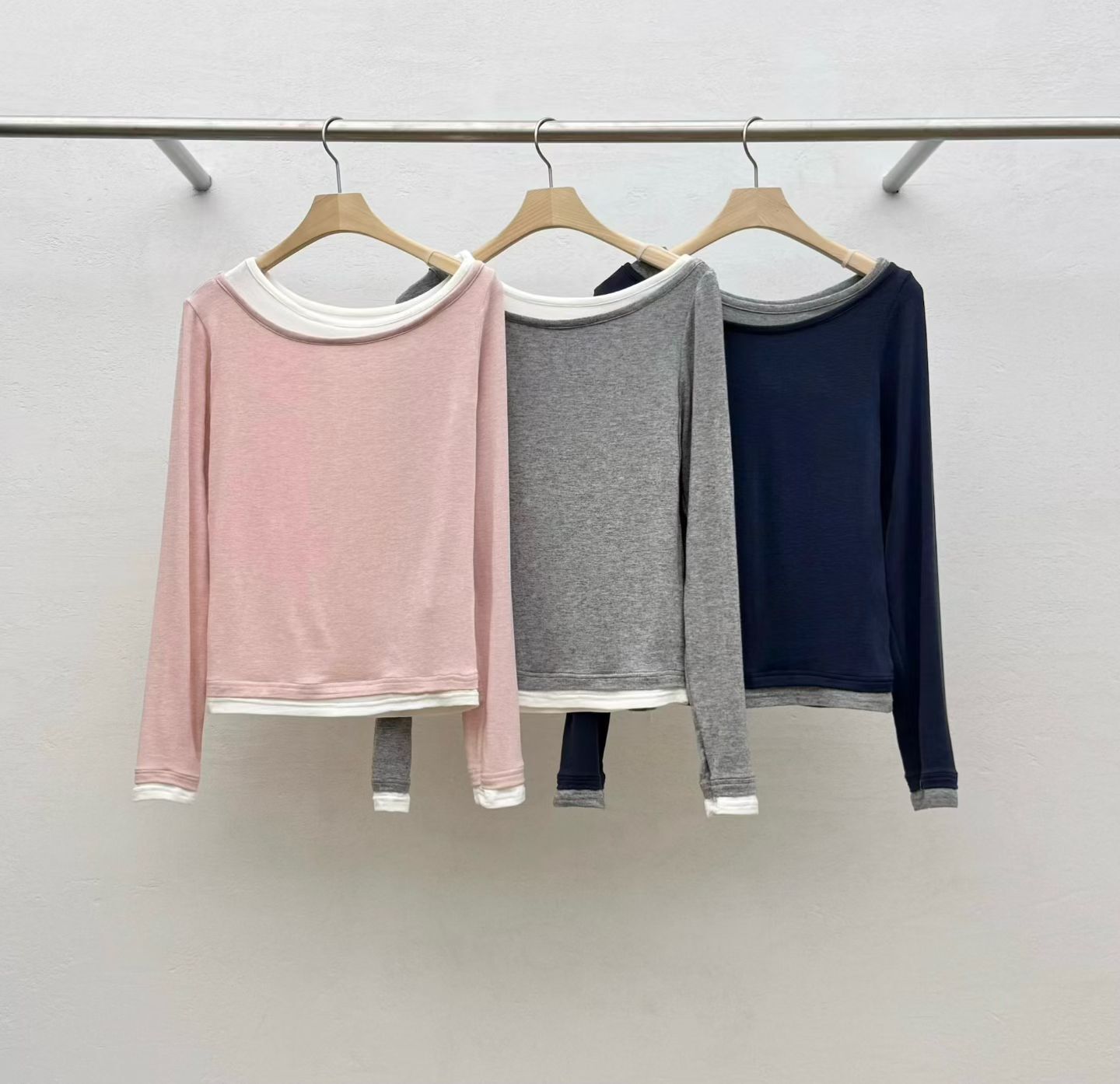 RF6013 假兩件柔軟針織長袖上衣