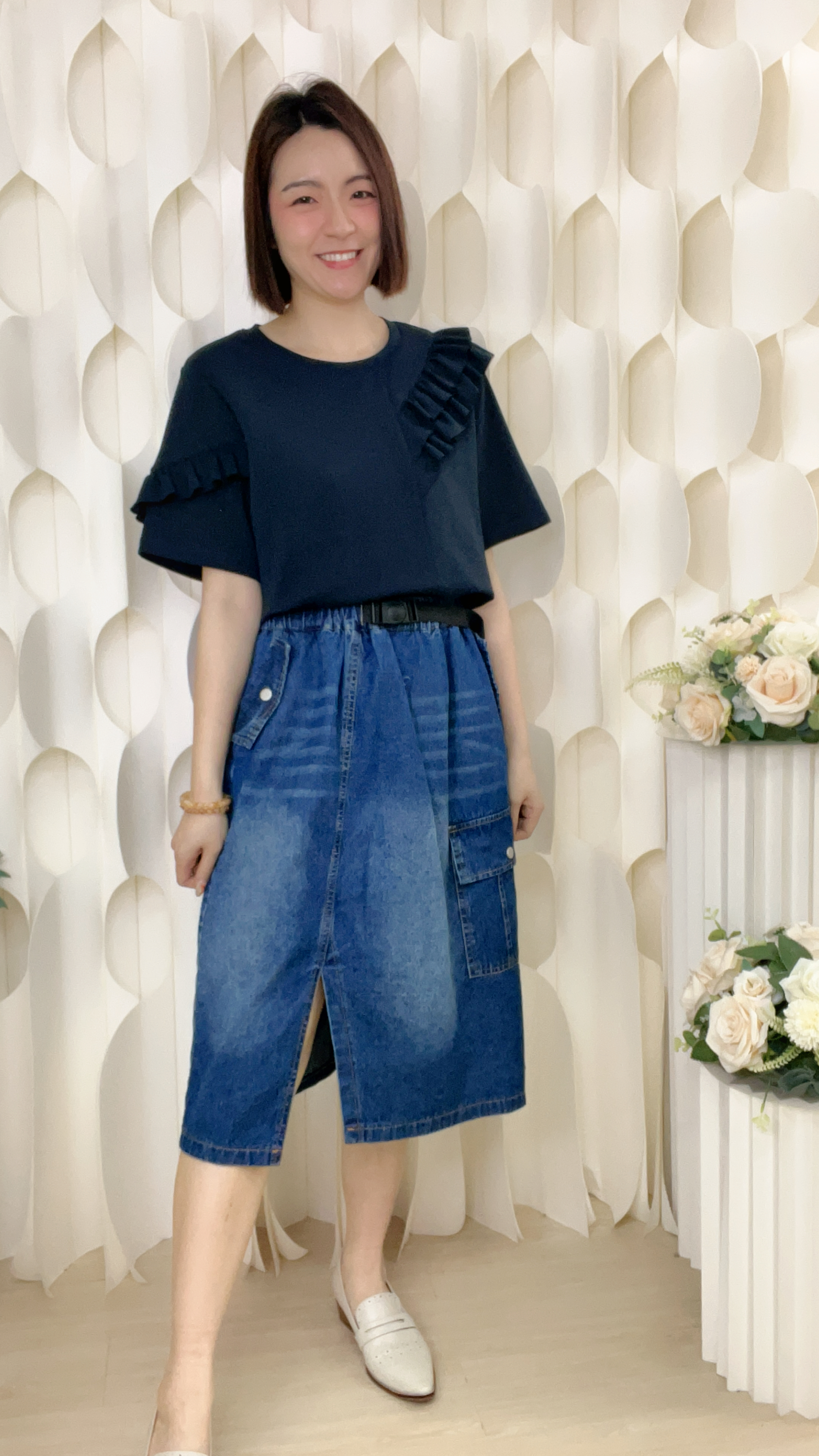 工裝開叉牛仔半截裙(腰26-32 臀44 長26吋) 37000 #1003clo