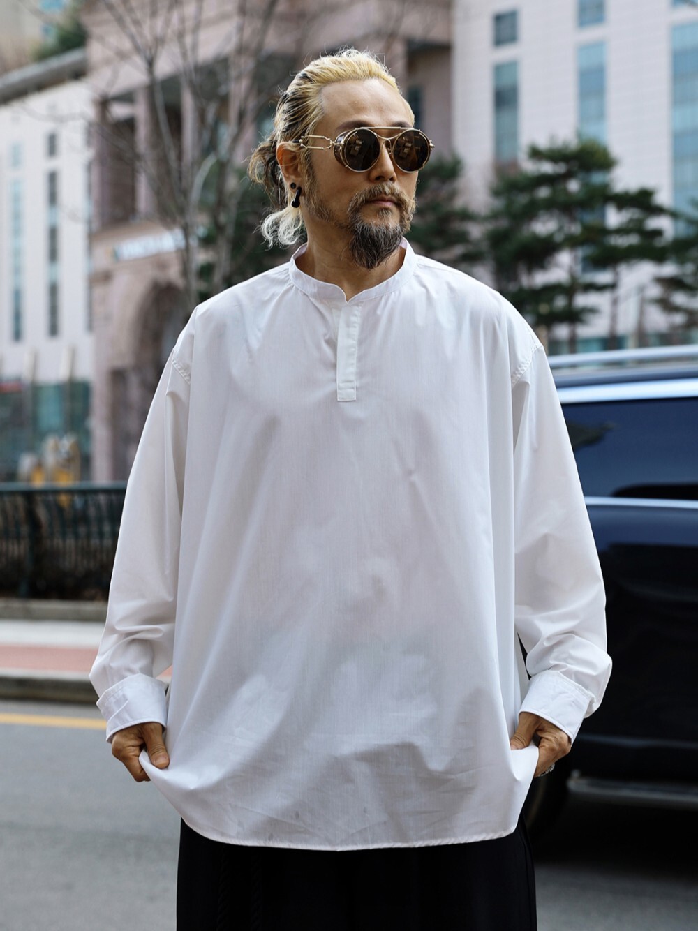 亨利領開襟寬鬆襯衫