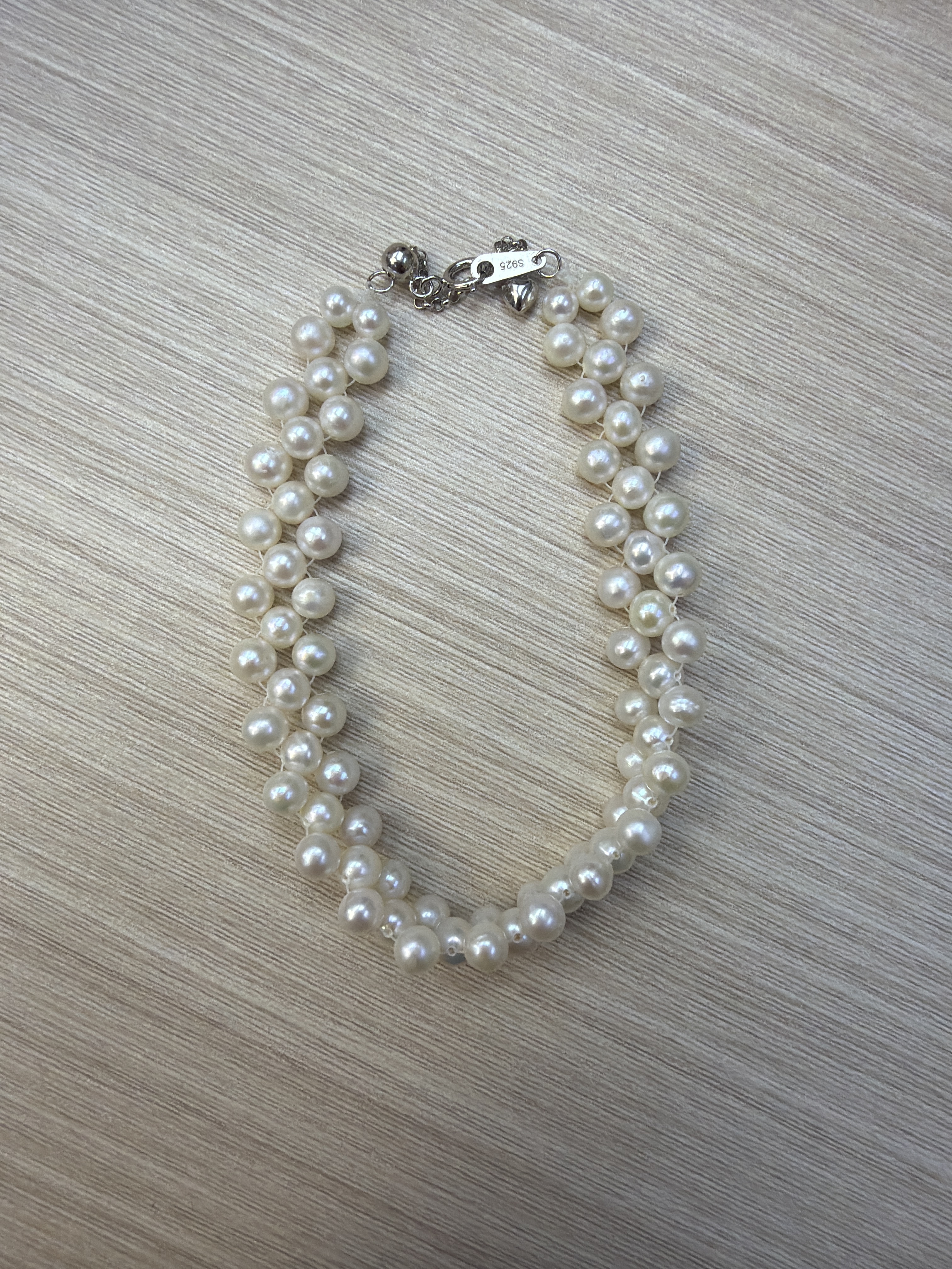 RK07 S925銀+淡水珍珠 三排編織手鏈 (SPB1950001) **連盒