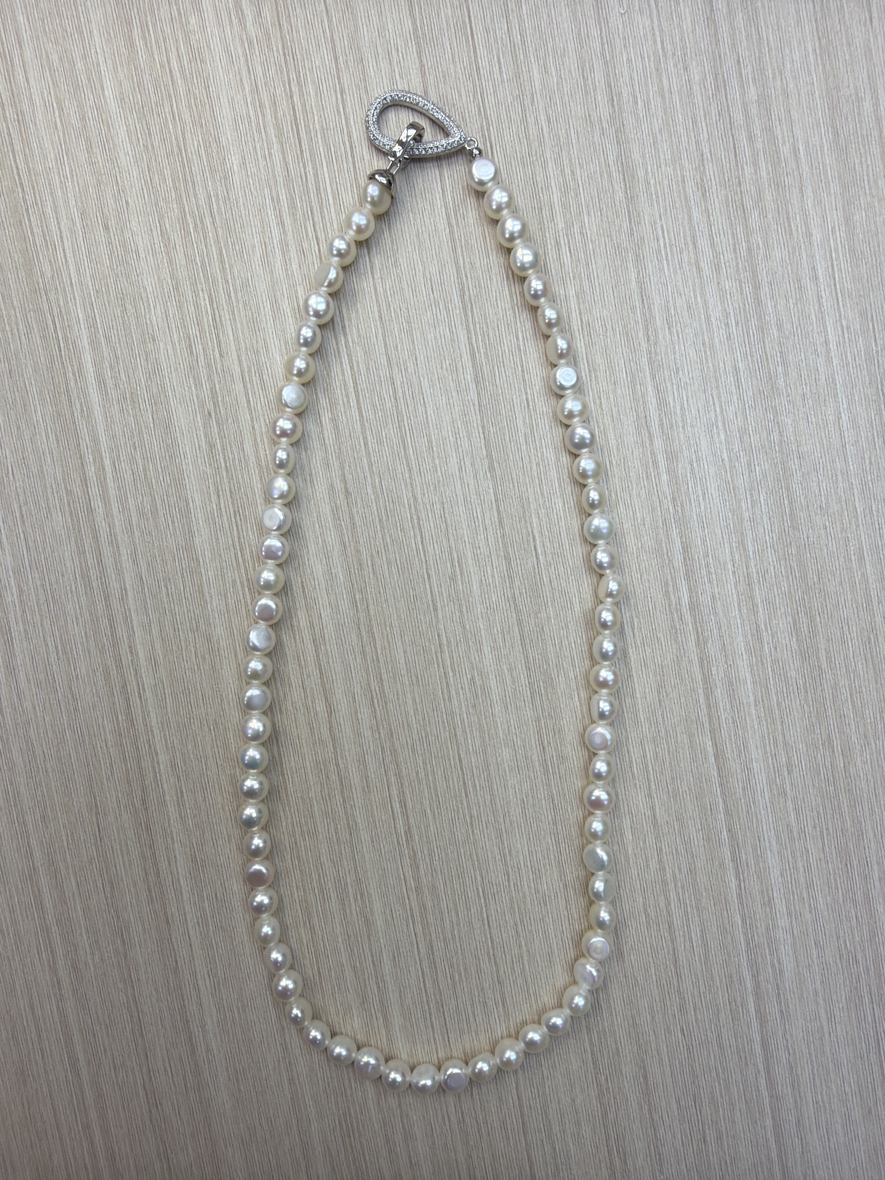 RK37 淡水珍珠水滴扣頸鏈 約7mm  (SPN1600002)