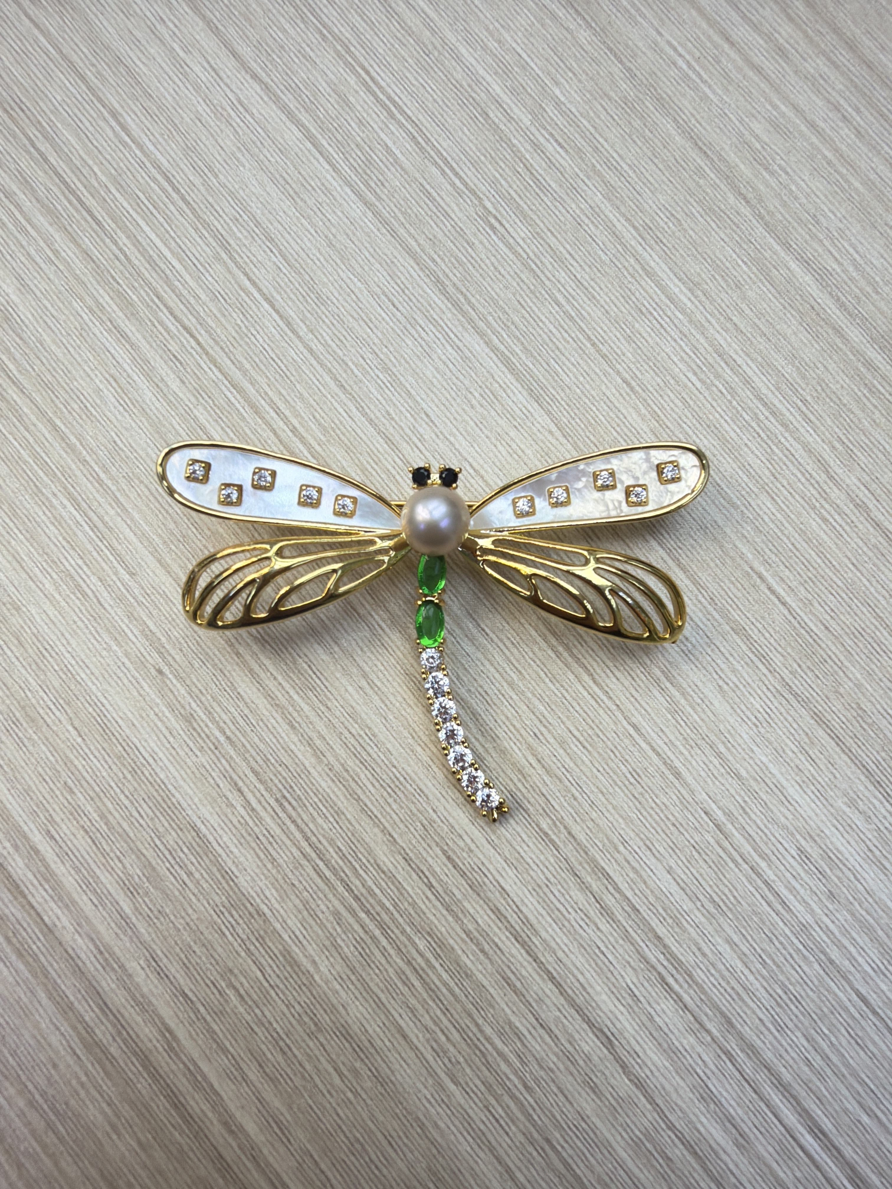 RK14 銅配件+淡水珍珠 蜻蜓扣針 (XZR0495007)