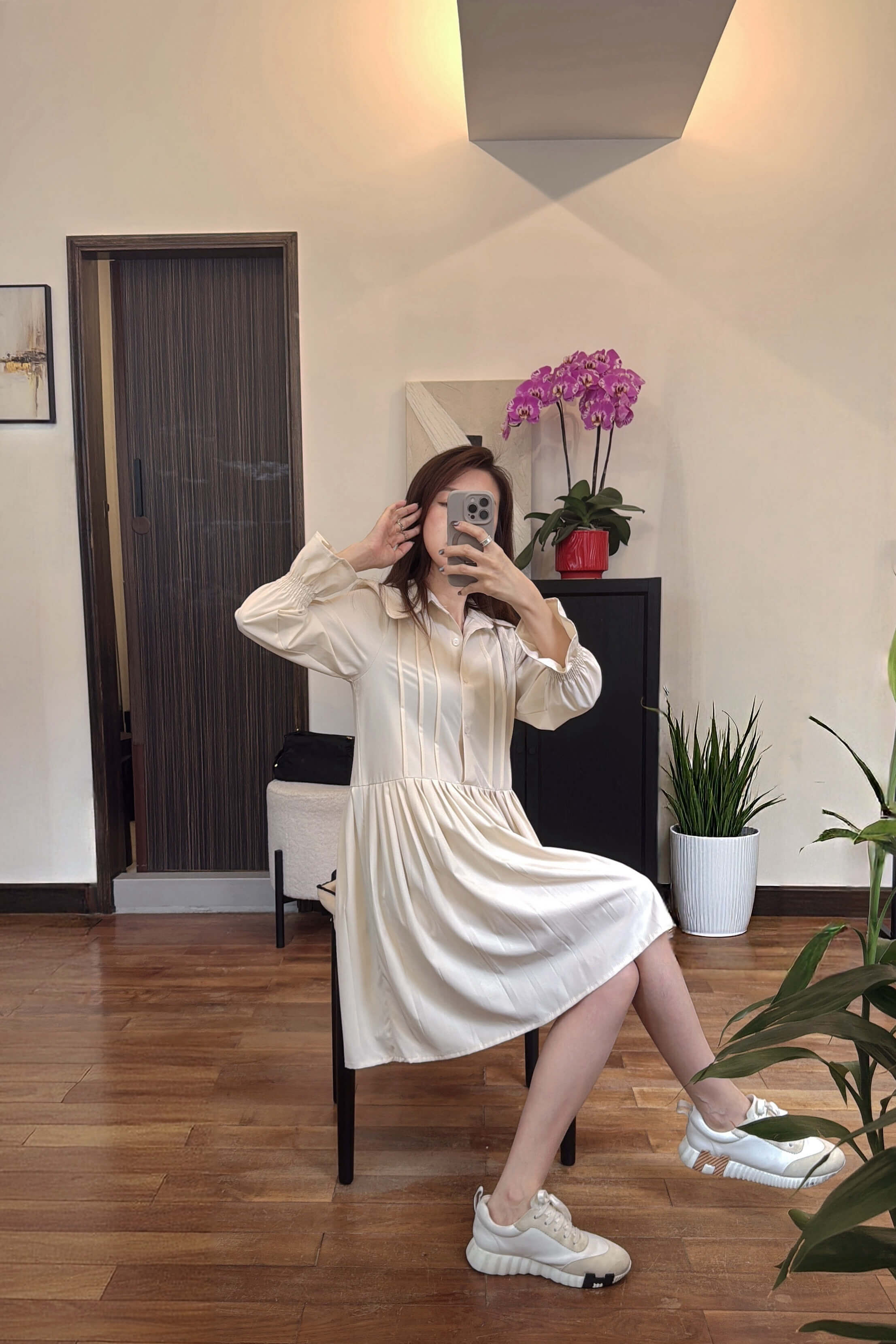 Polo Collar Pleated Mini Dress_DS253L27