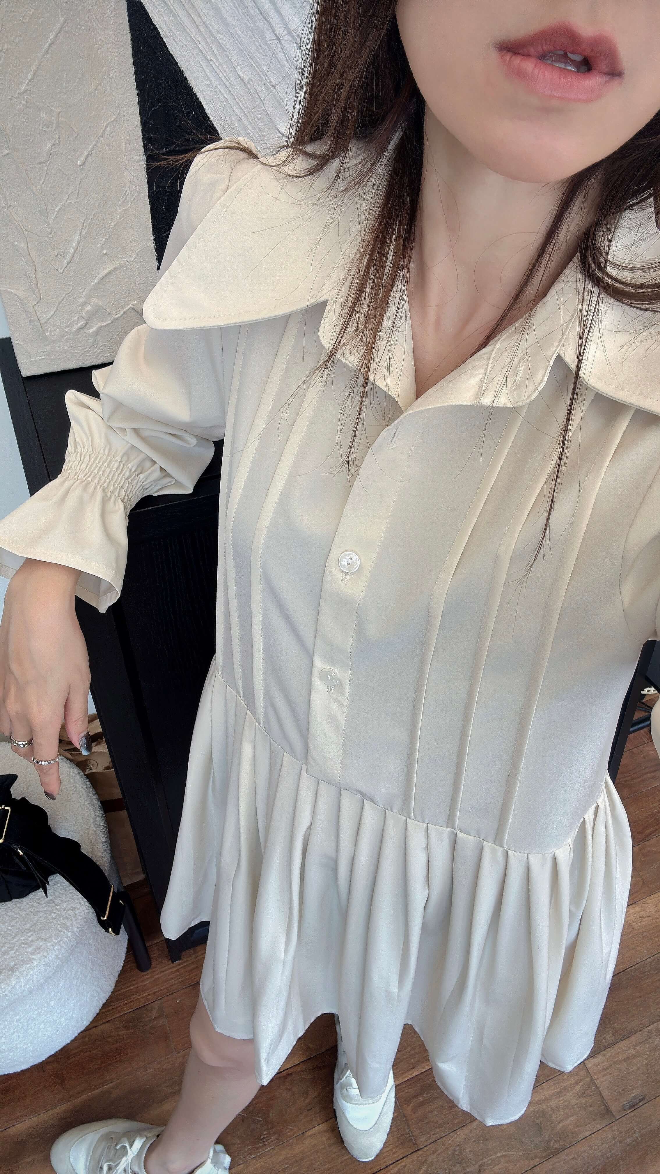 Polo Collar Pleated Mini Dress_DS253L27