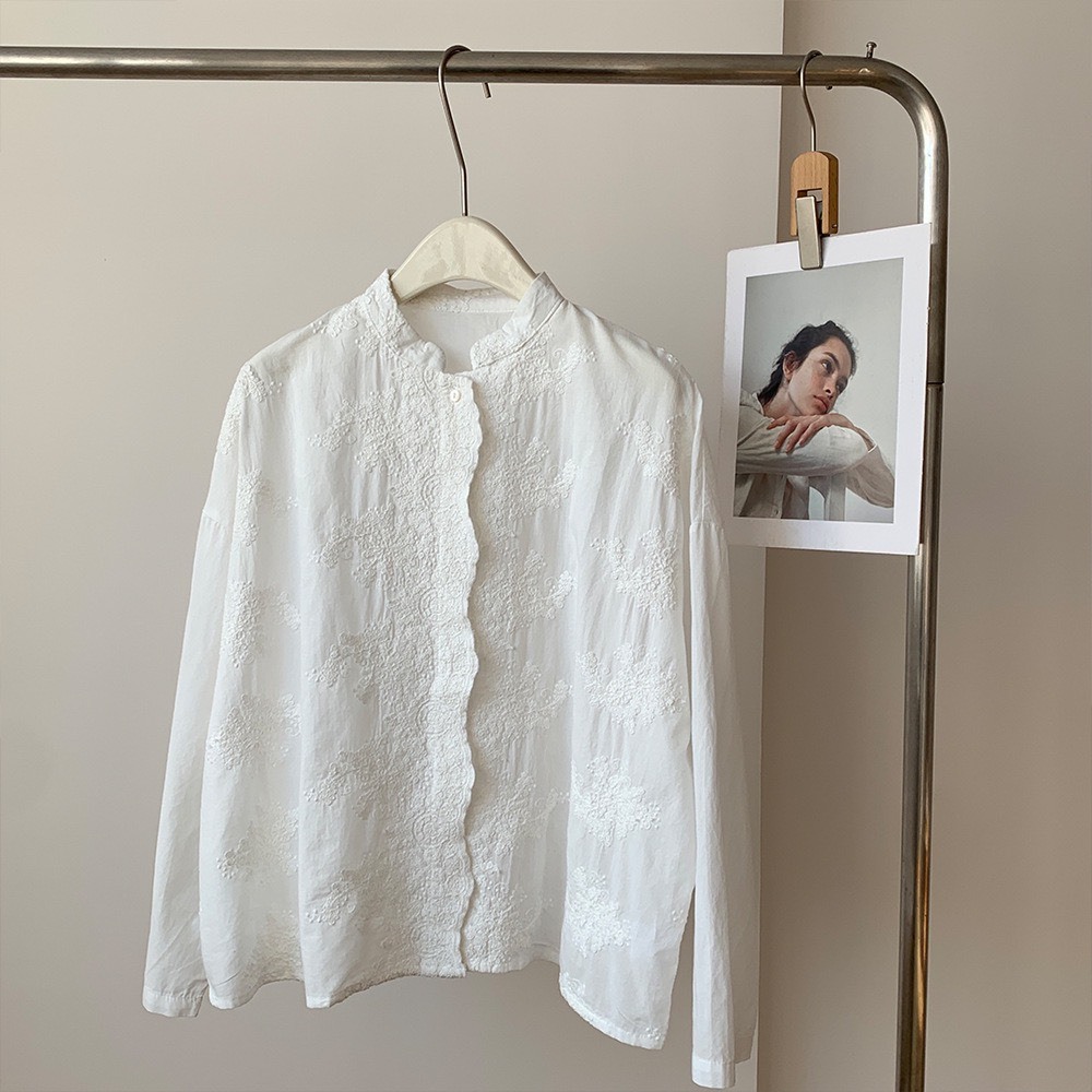 No.1654 高級緹花刺繡立領襯衫