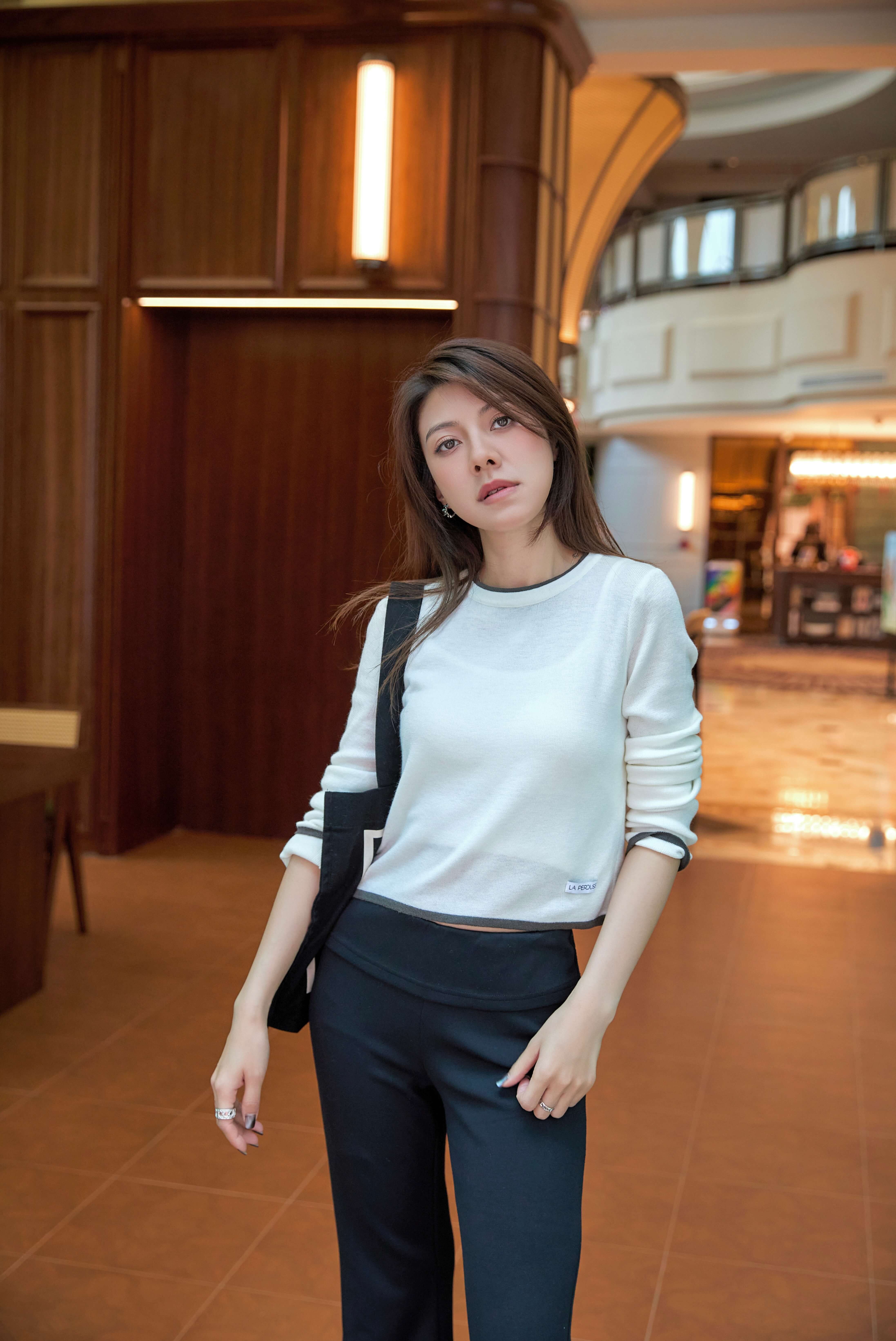 Colorblock Trim Cropped Knit Top_KN263L09