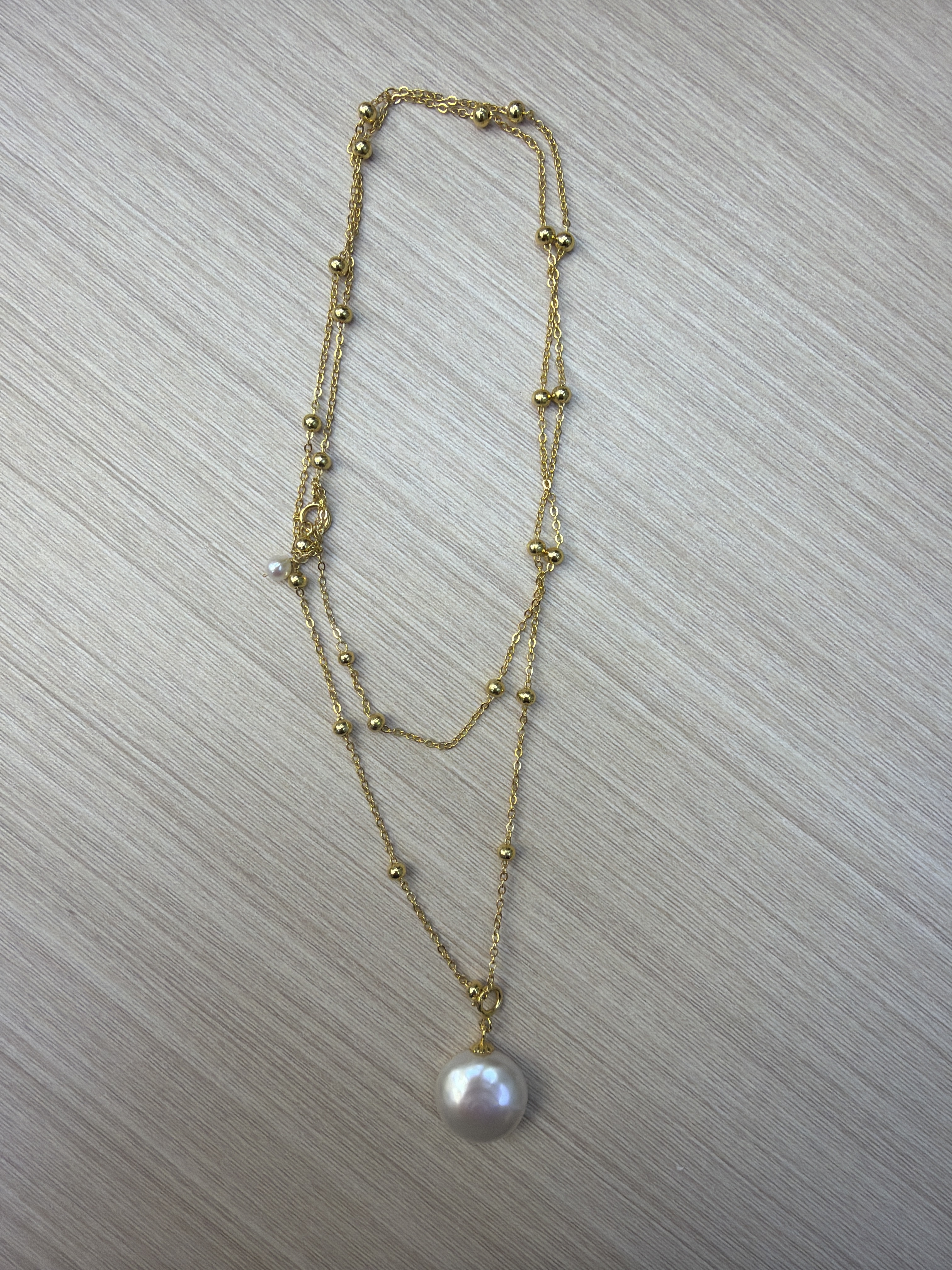 RK25 淡水珍珠小圓餅吊墜 連頸鏈 約15mm (SGN0610002)