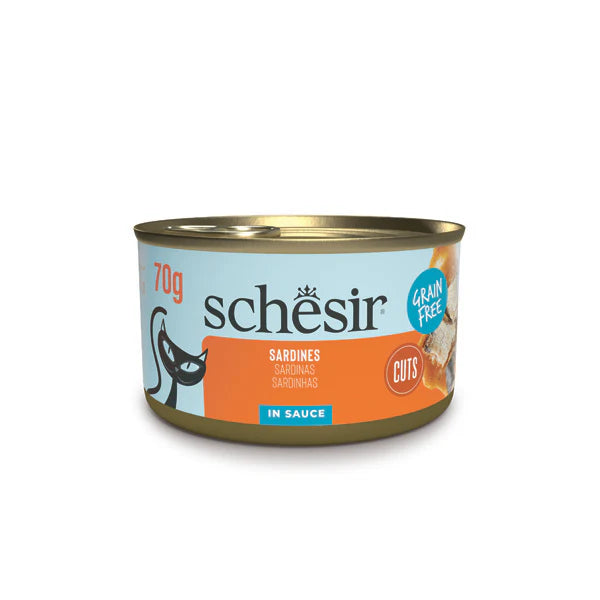 Schesir -無穀[肉塊]肉汁系列- 沙甸魚 Grain Free Sardine 70g (每24罐@$14.5, 48罐@$14可混其他同價Schesir罐)