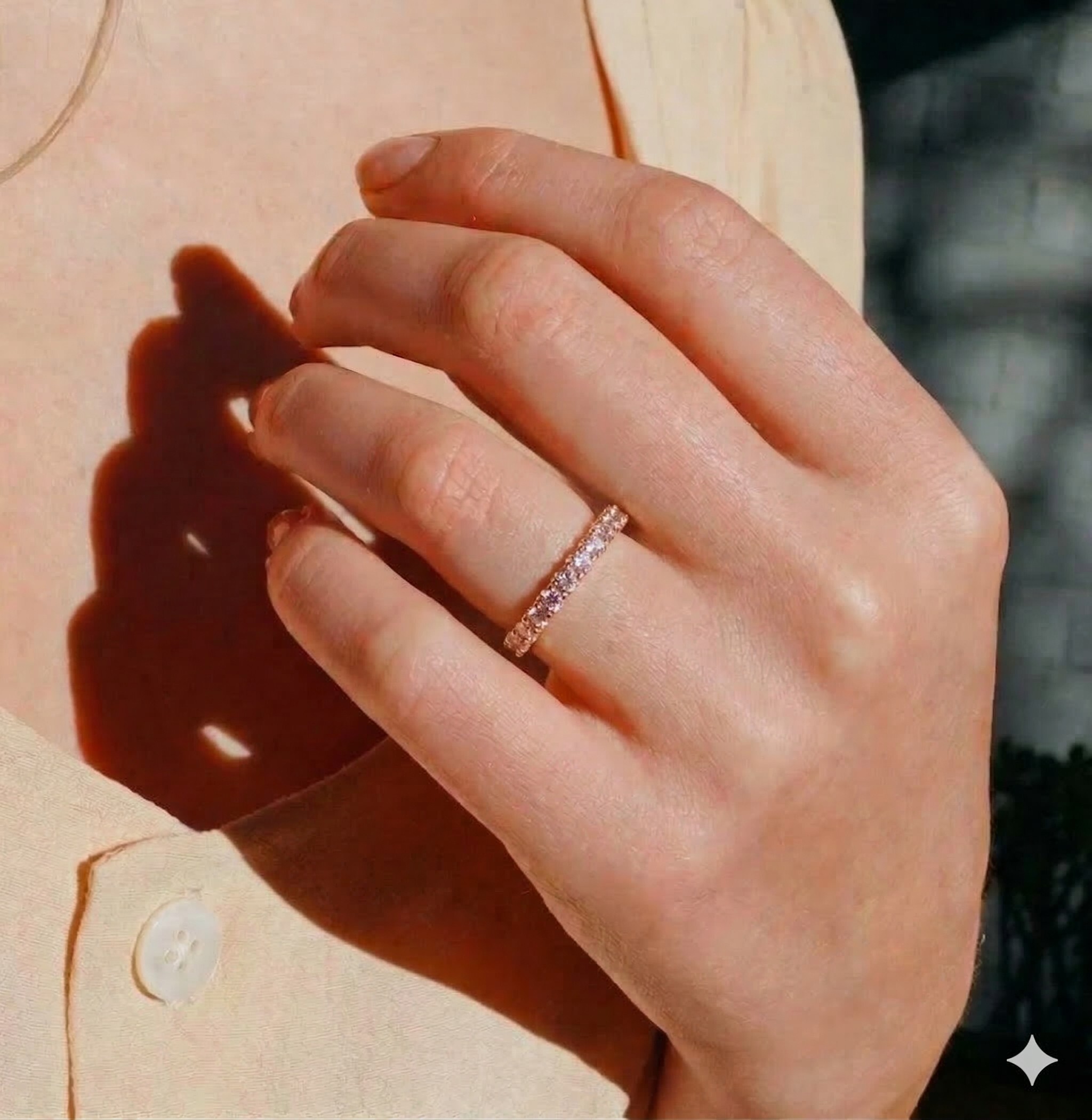 全新18K玫瑰金65份粉紅鑽石全圈戒指