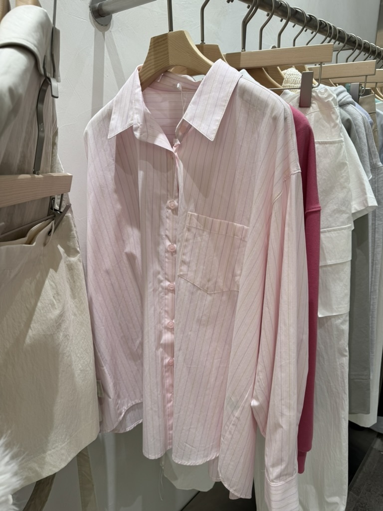 L16 春天條紋長襯衫（粉/藍）