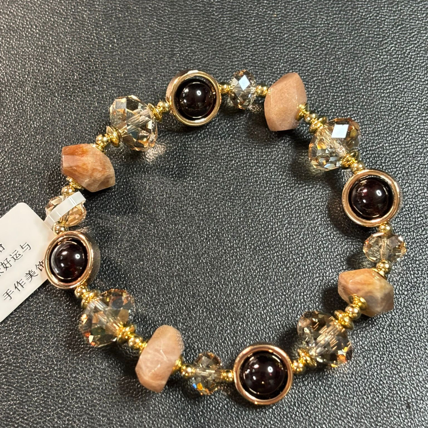 Sunstone and Swarovski Crystal Beaded Bracelet